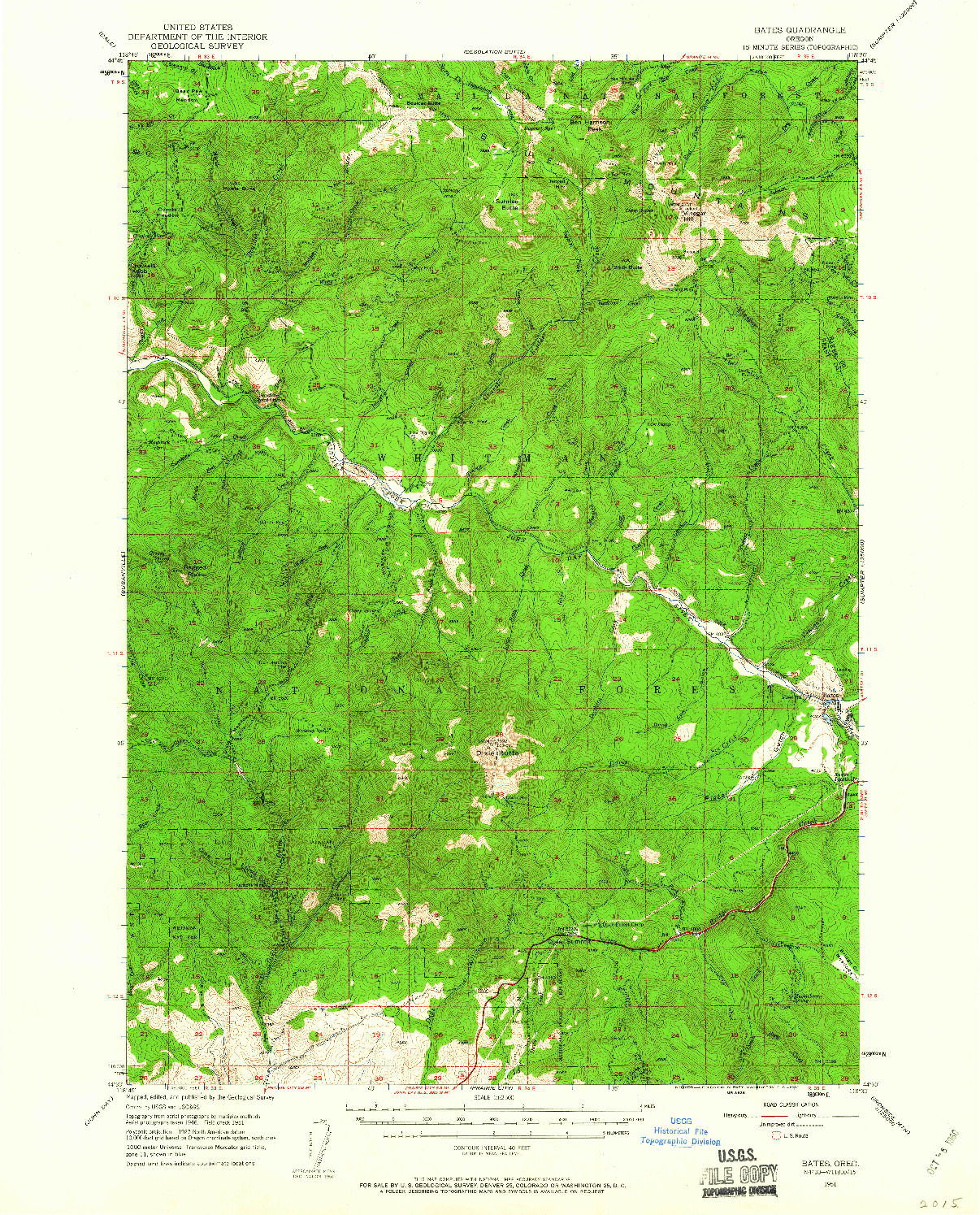 USGS 1:62500-SCALE QUADRANGLE FOR BATES, OR 1951