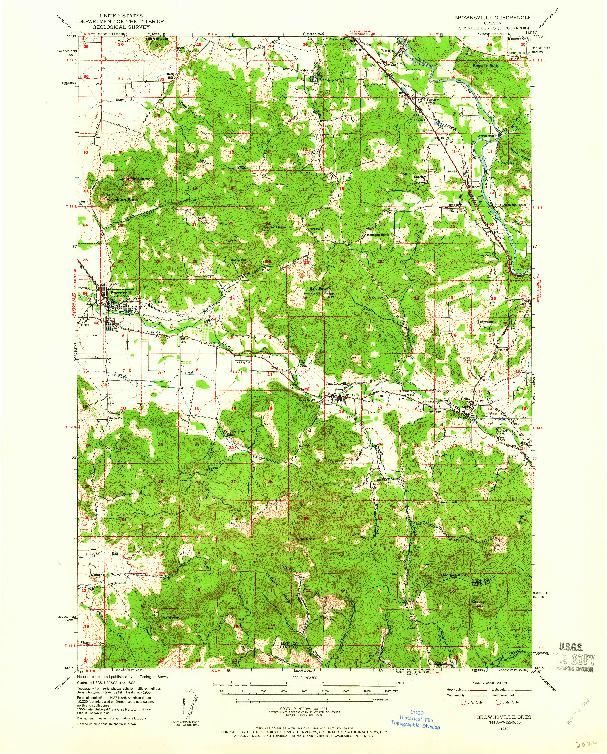 USGS 1:62500-SCALE QUADRANGLE FOR BROWNSVILLE, OR 1950