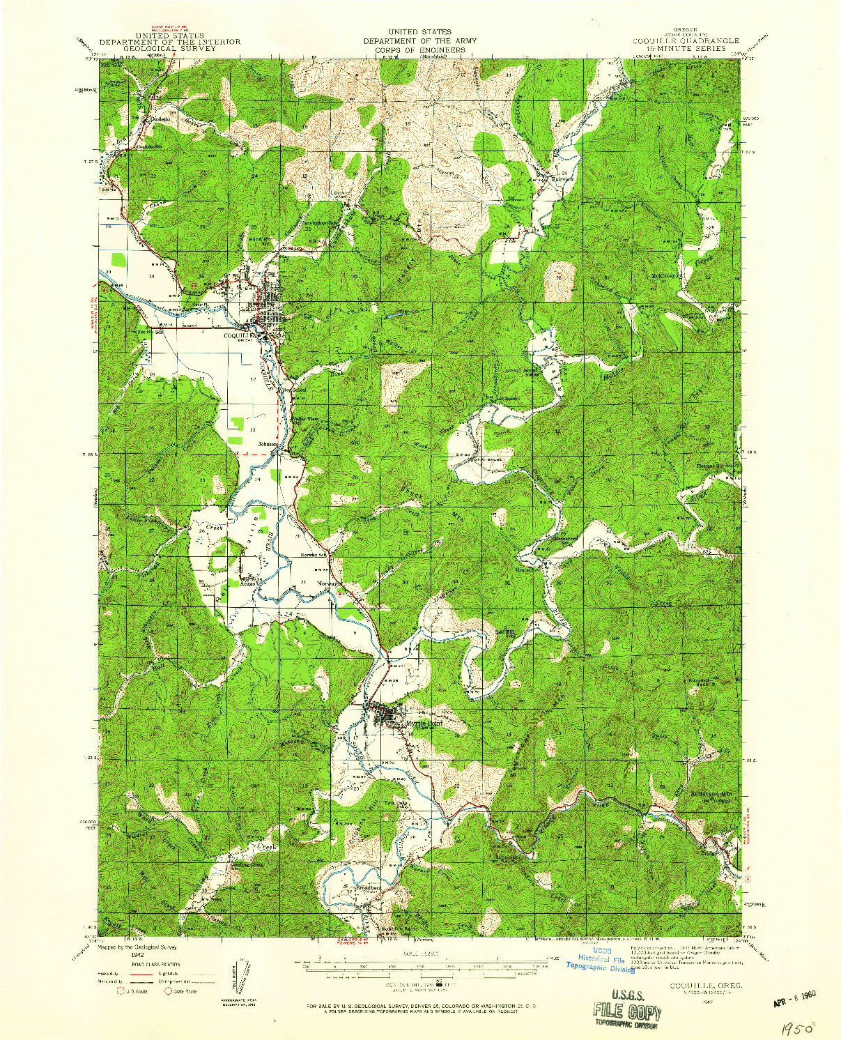 USGS 1:62500-SCALE QUADRANGLE FOR COQUILLE, OR 1942