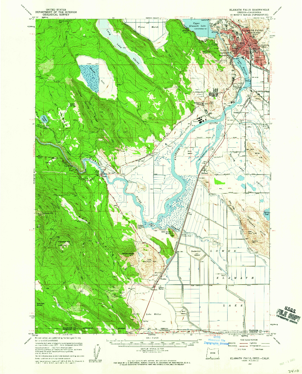 USGS 1:62500-SCALE QUADRANGLE FOR KLAMATH FALLS, OR 1957