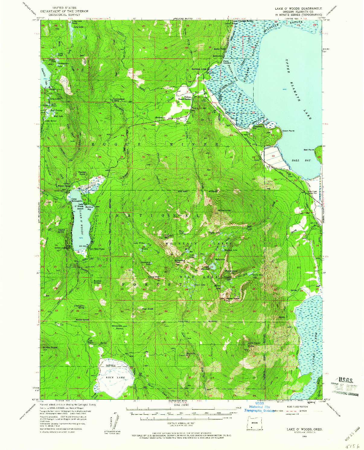 USGS 1:62500-SCALE QUADRANGLE FOR LAKE O' WOODS, OR 1955