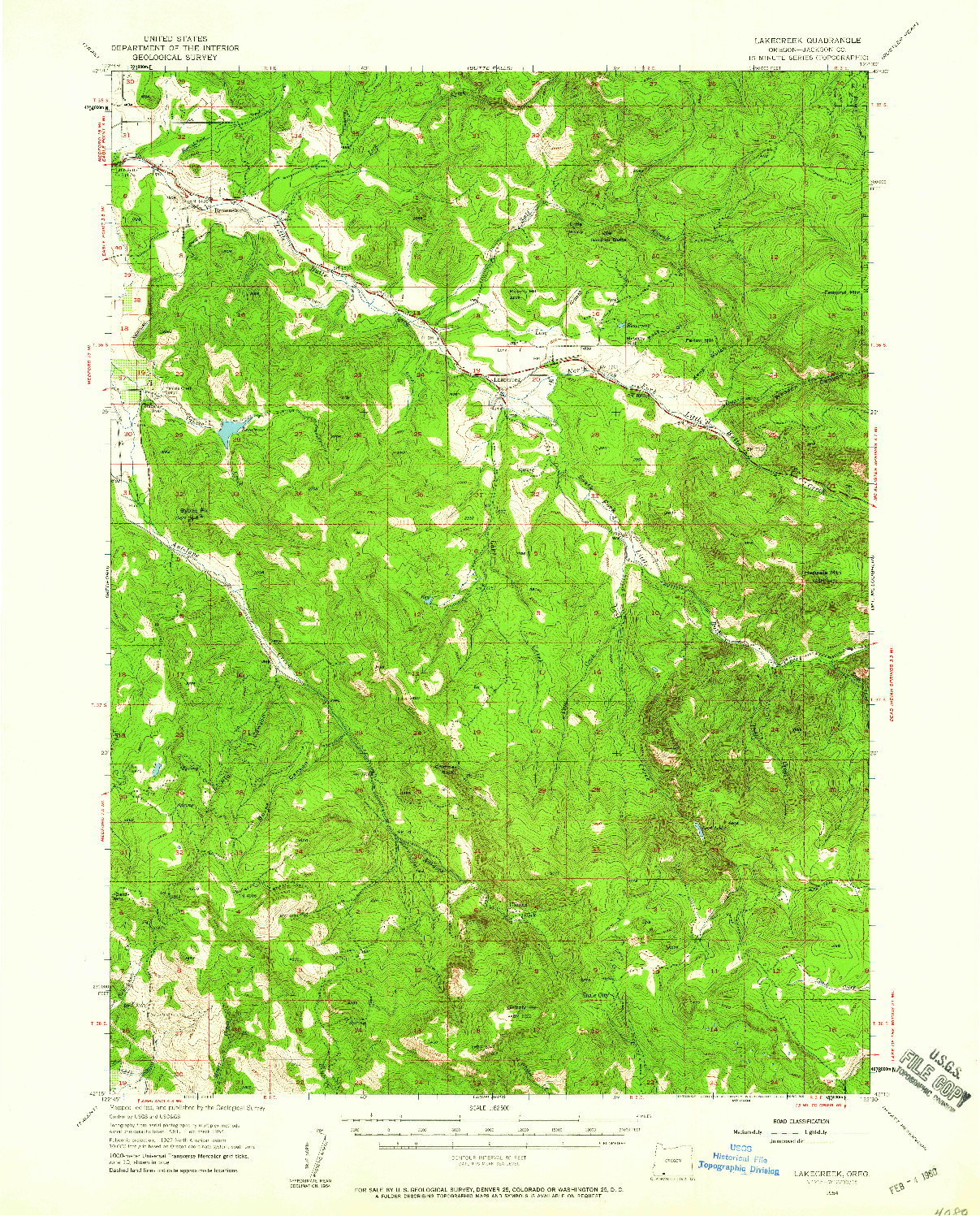 USGS 1:62500-SCALE QUADRANGLE FOR LAKECREEK, OR 1954