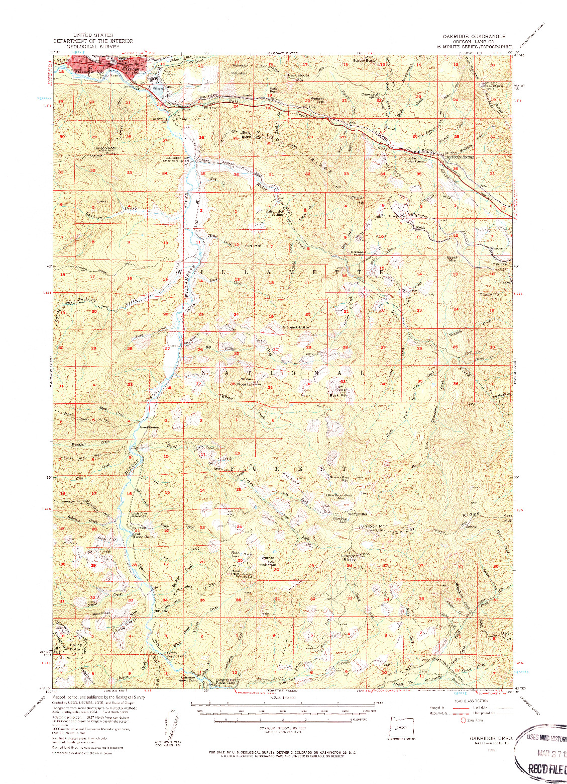 USGS 1:62500-SCALE QUADRANGLE FOR OAKRIDGE, OR 1956