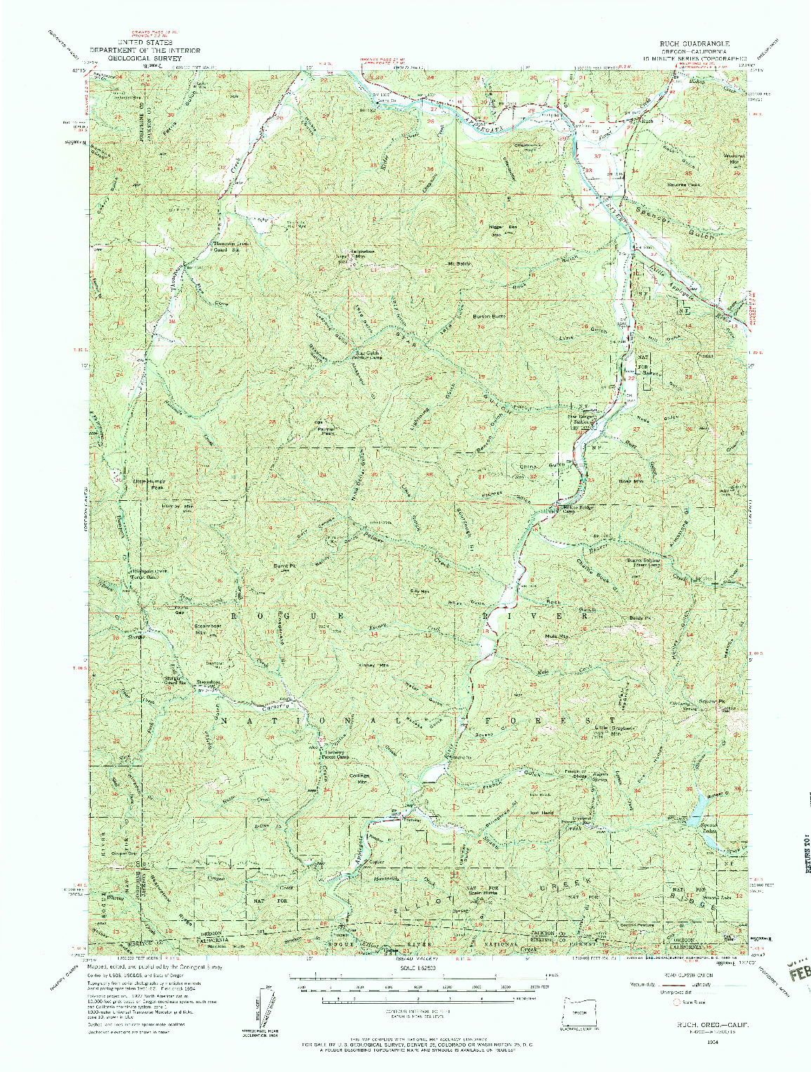 USGS 1:62500-SCALE QUADRANGLE FOR RUCH, OR 1954