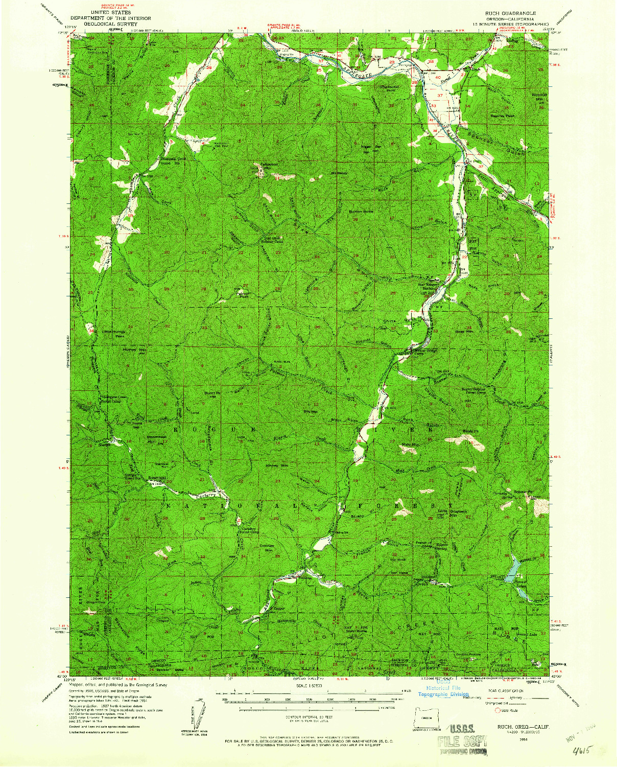 USGS 1:62500-SCALE QUADRANGLE FOR RUCH, OR 1954