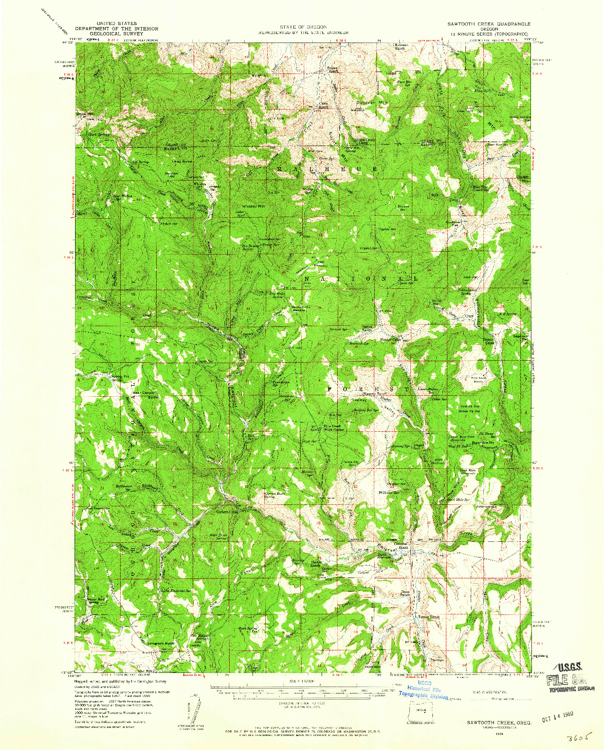 USGS 1:62500-SCALE QUADRANGLE FOR SAWTOOTH CREEK, OR 1959