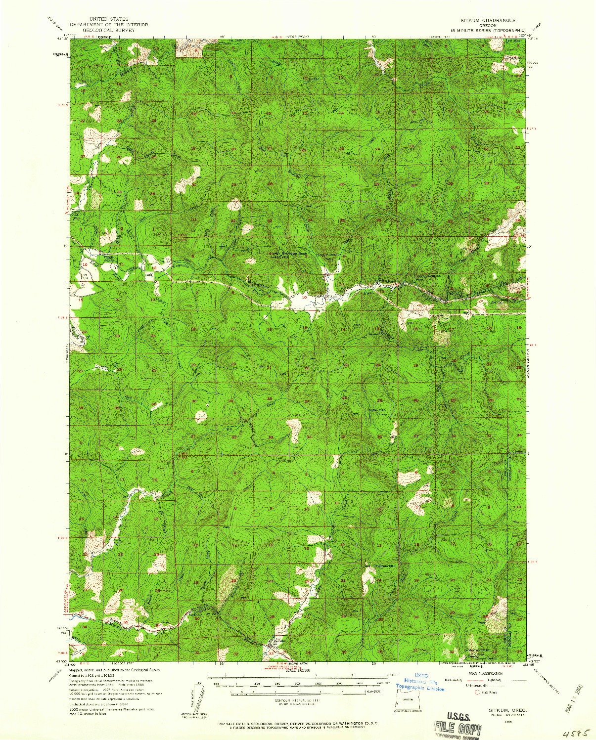 USGS 1:62500-SCALE QUADRANGLE FOR SITKUM, OR 1955