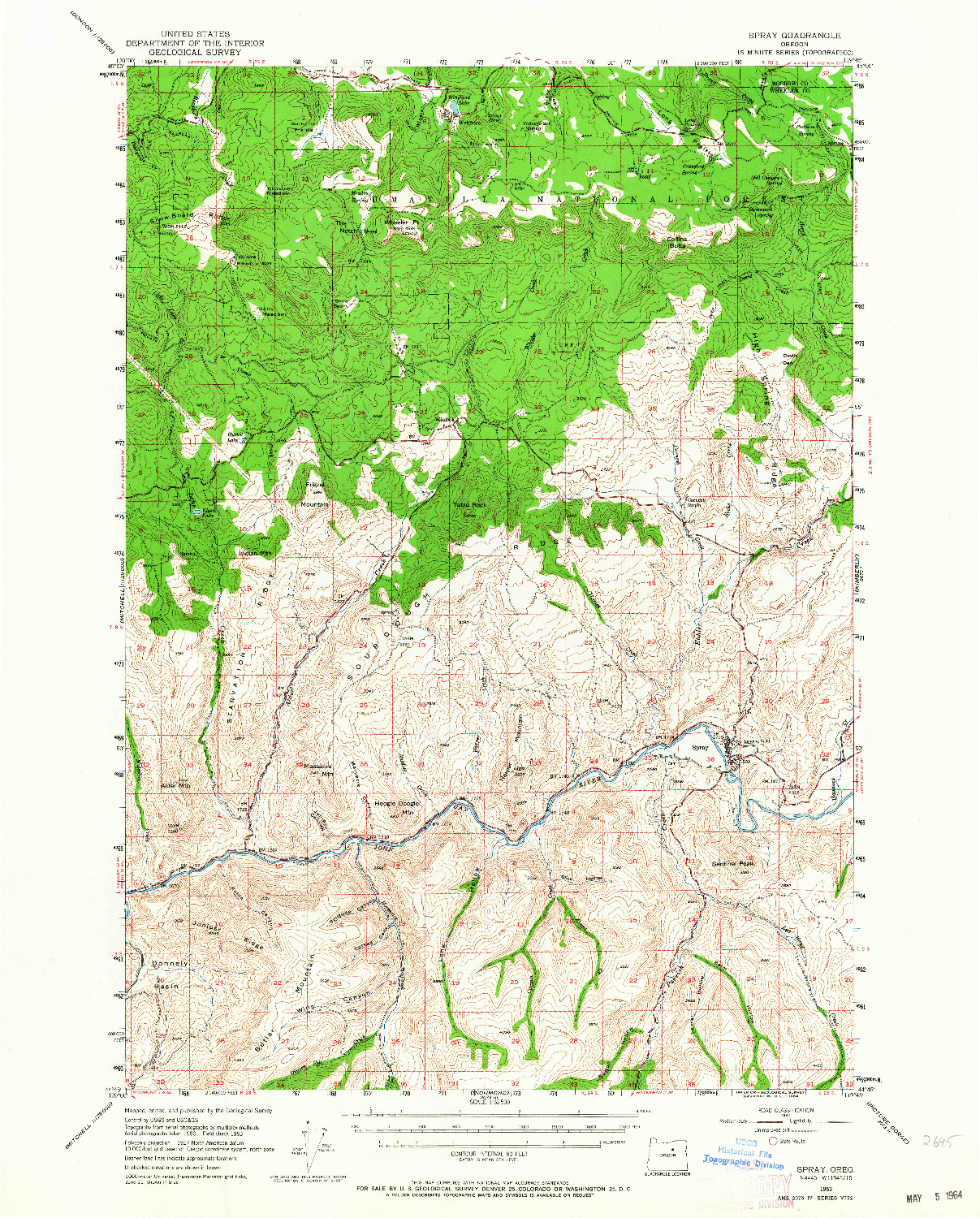 USGS 1:62500-SCALE QUADRANGLE FOR SPRAY, OR 1953