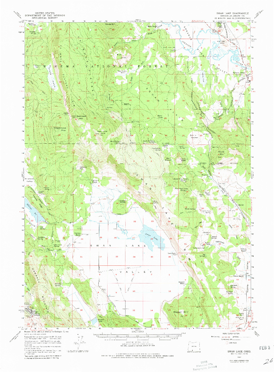 USGS 1:62500-SCALE QUADRANGLE FOR SWAN LAKE, OR 1957