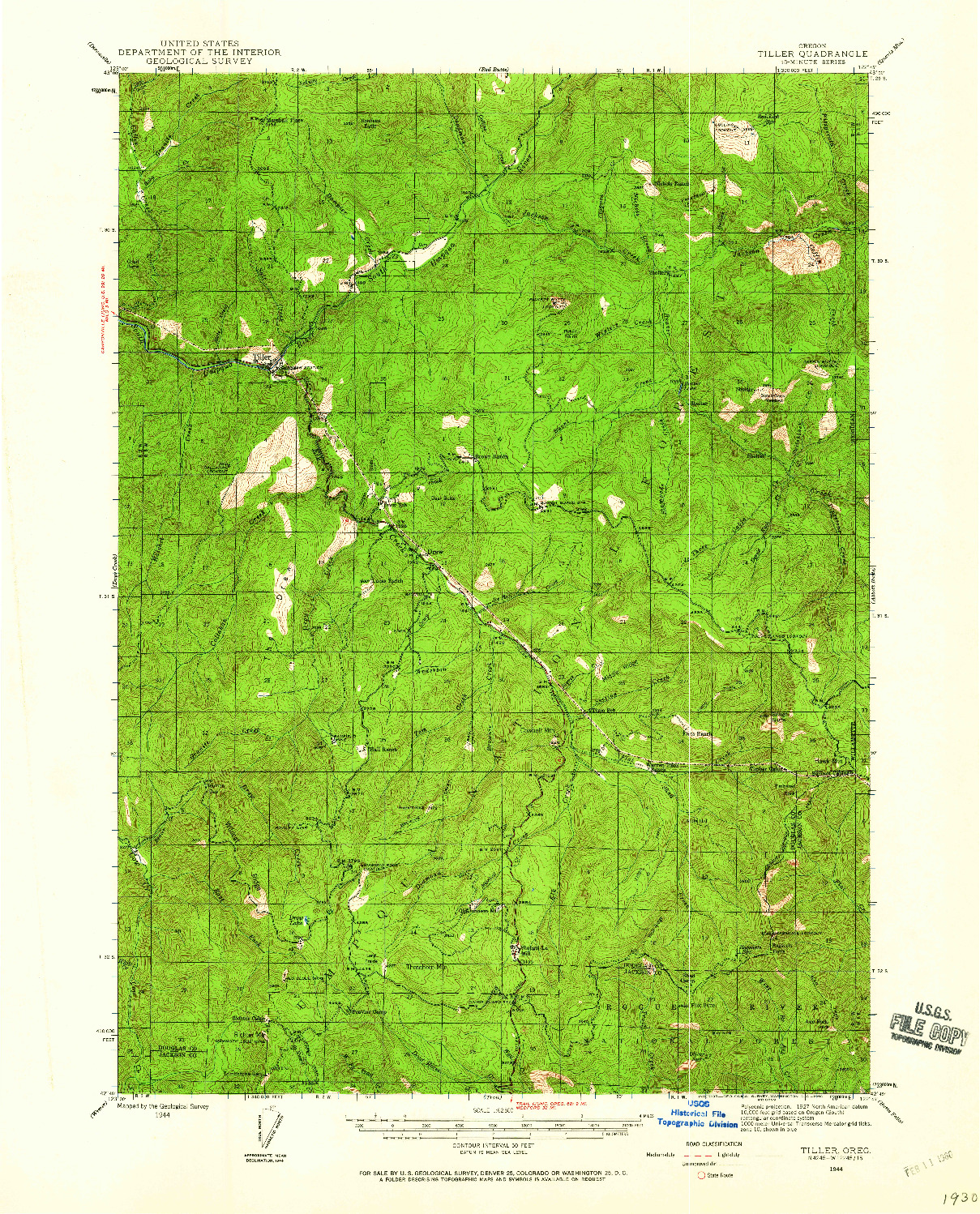 USGS 1:62500-SCALE QUADRANGLE FOR TILLER, OR 1944