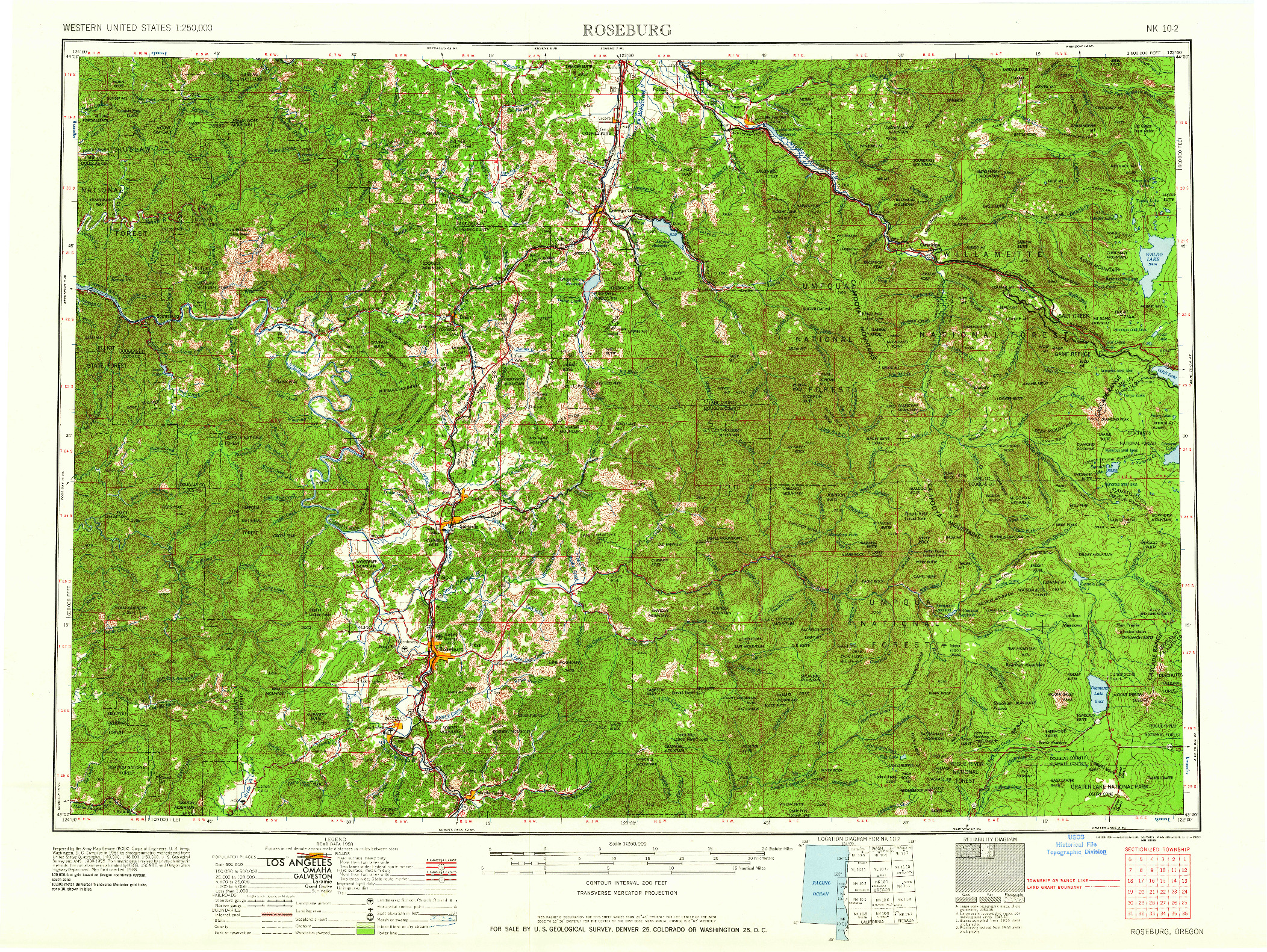 USGS 1:250000-SCALE QUADRANGLE FOR ROSEBURG, OR 1958