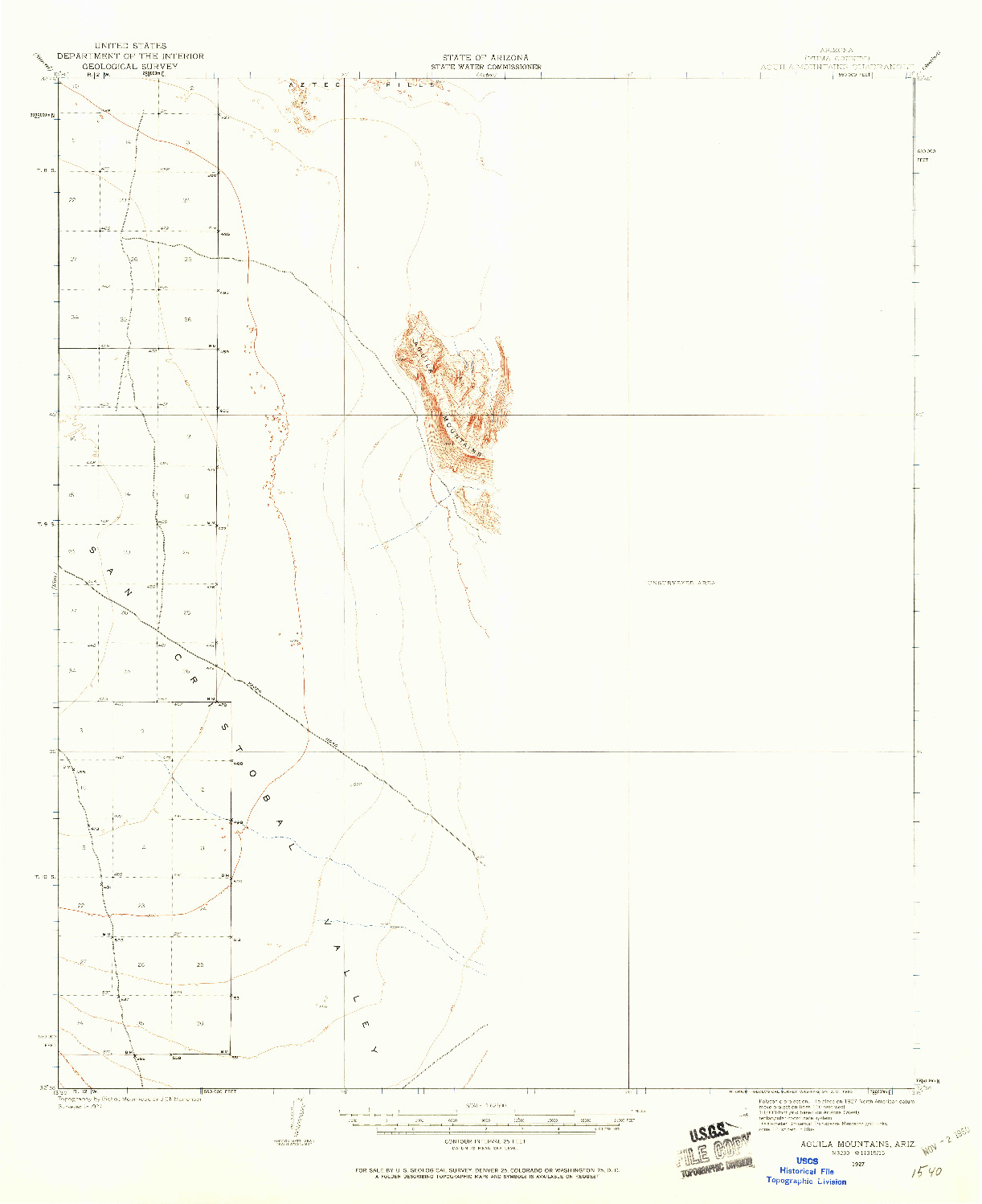 USGS 1:62500-SCALE QUADRANGLE FOR AGUILA MOUNTAINS, AZ 1927
