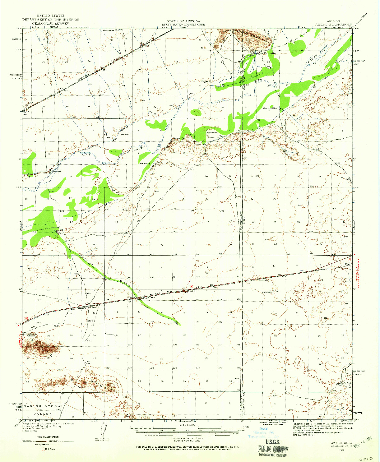 USGS 1:62500-SCALE QUADRANGLE FOR AZTEC, AZ 1950