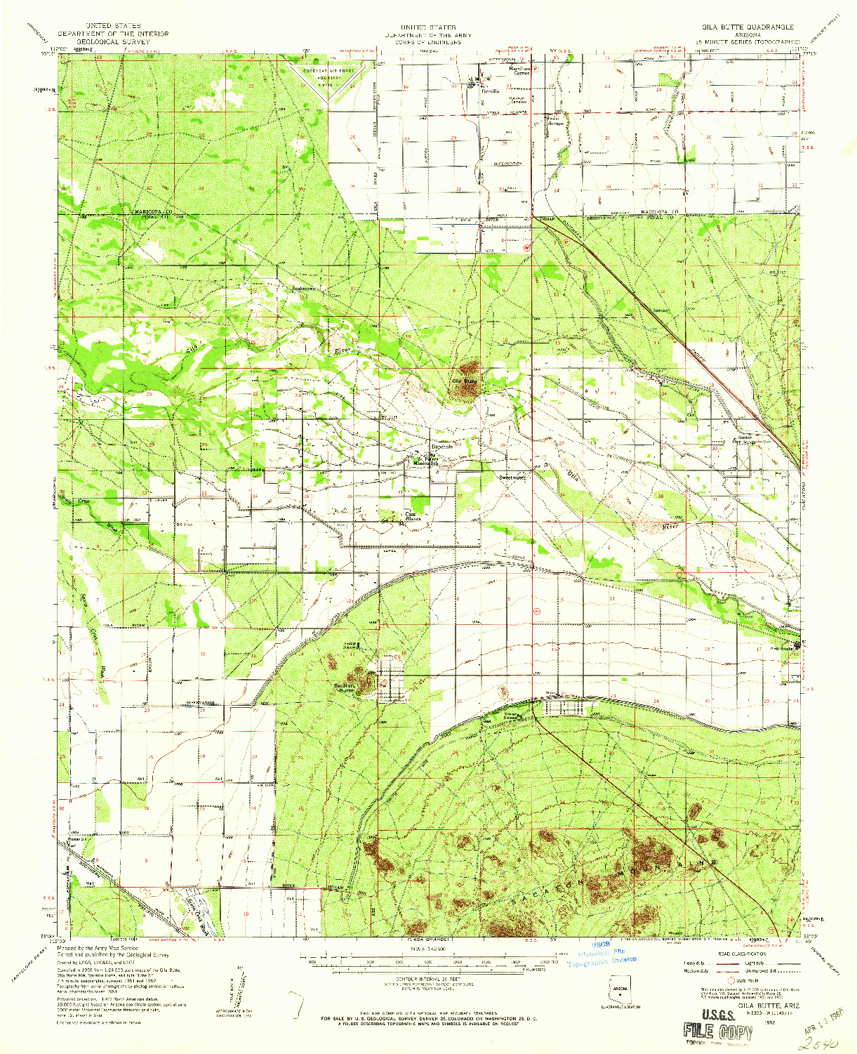 USGS 1:62500-SCALE QUADRANGLE FOR GILA BUTTE, AZ 1952