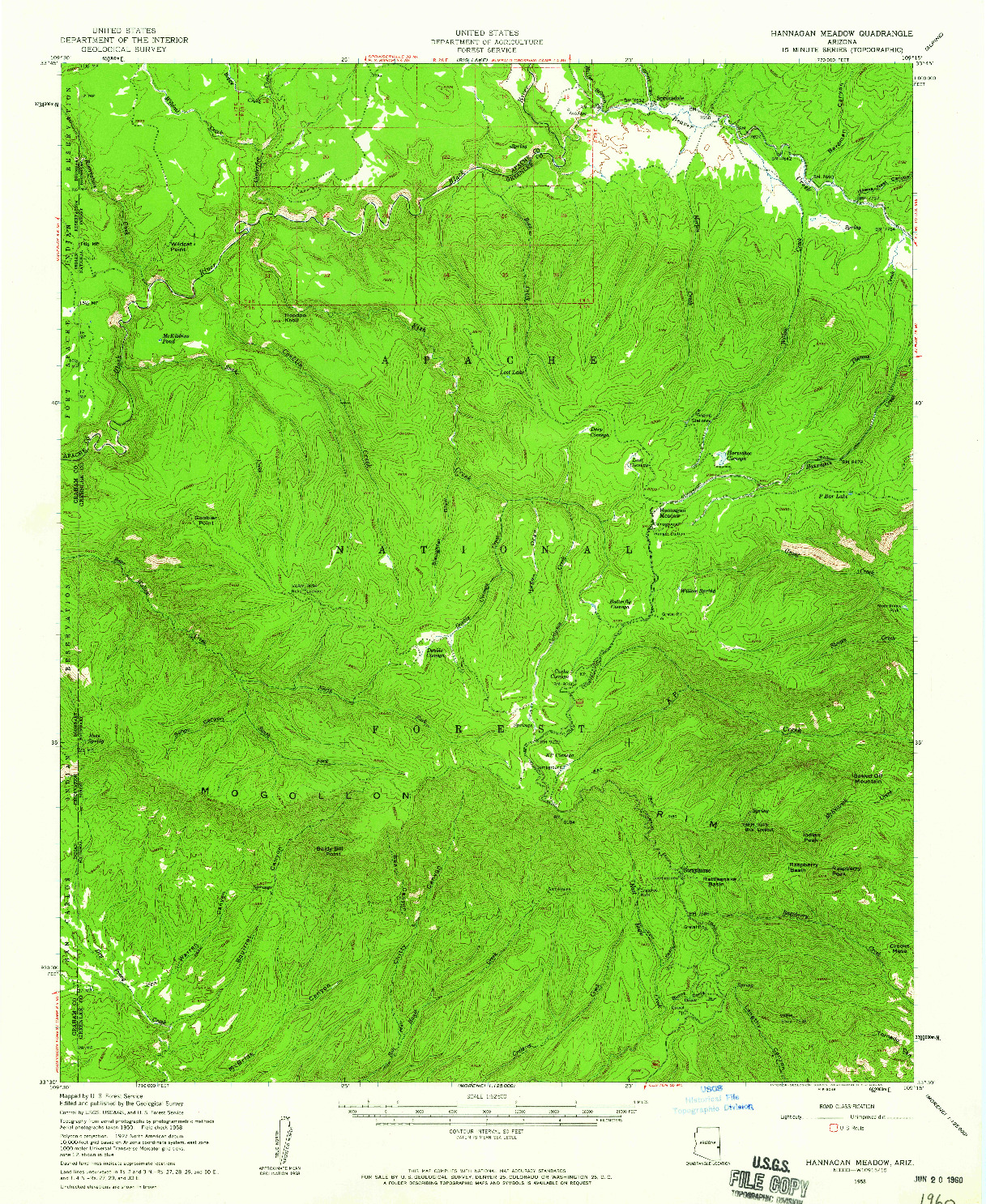 USGS 1:62500-SCALE QUADRANGLE FOR HANNAGAN MEADOW, AZ 1958