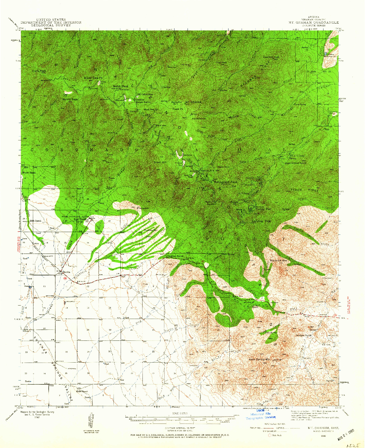 USGS 1:62500-SCALE QUADRANGLE FOR MT. GRAHAM, AZ 1942