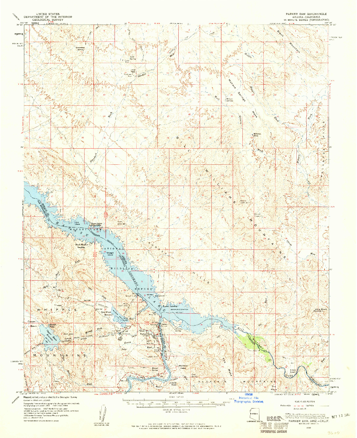USGS 1:62500-SCALE QUADRANGLE FOR PARKER DAM, AZ 1959