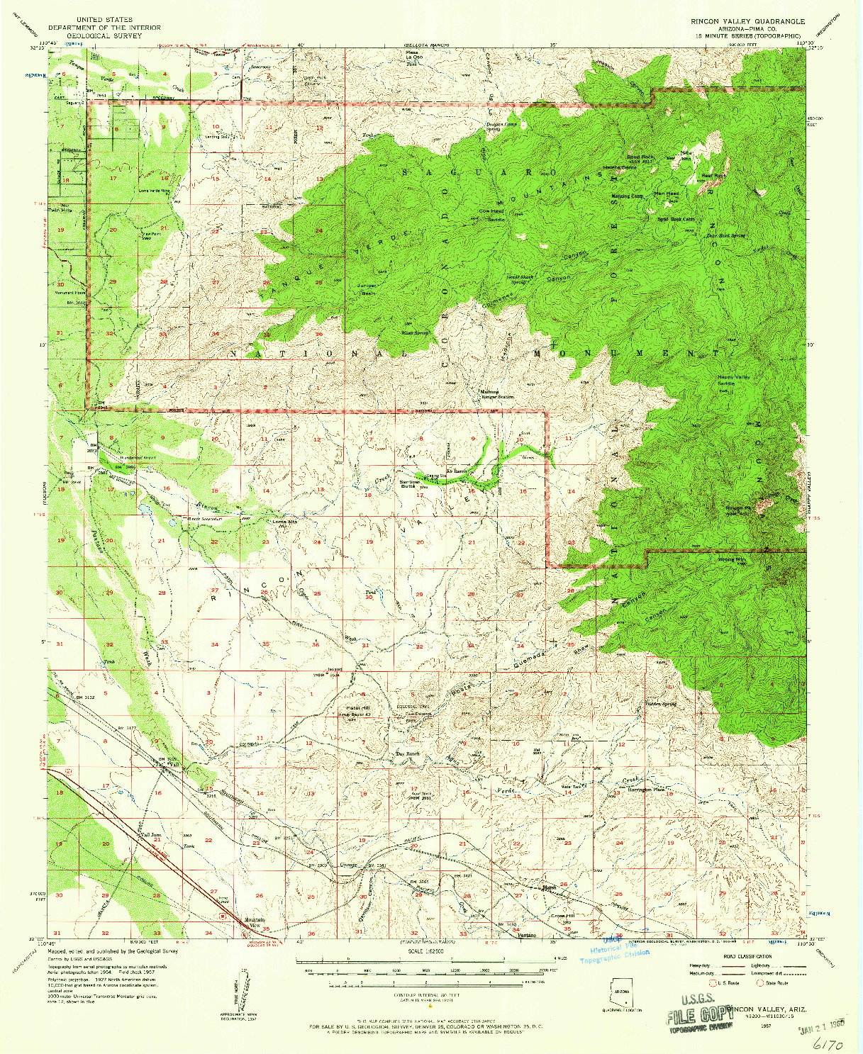 USGS 1:62500-SCALE QUADRANGLE FOR RINCON VALLEY, AZ 1957