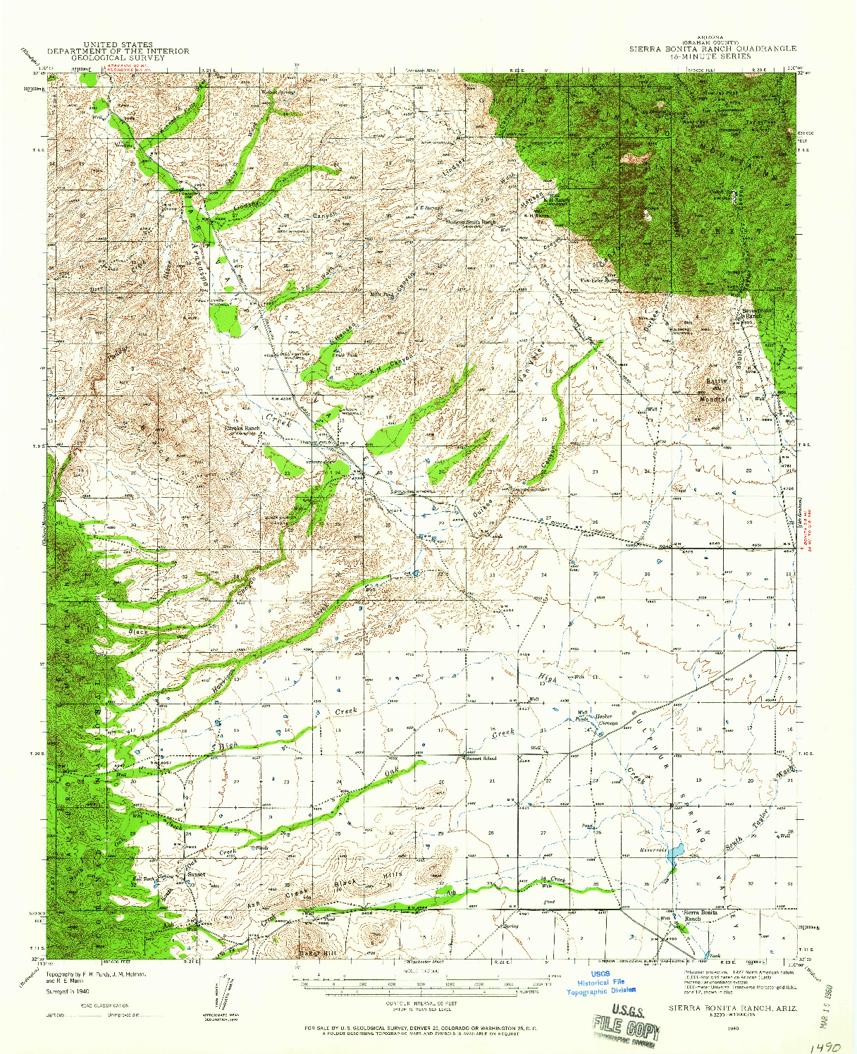 USGS 1:62500-SCALE QUADRANGLE FOR SIERRA BONITA RANCH, AZ 1940