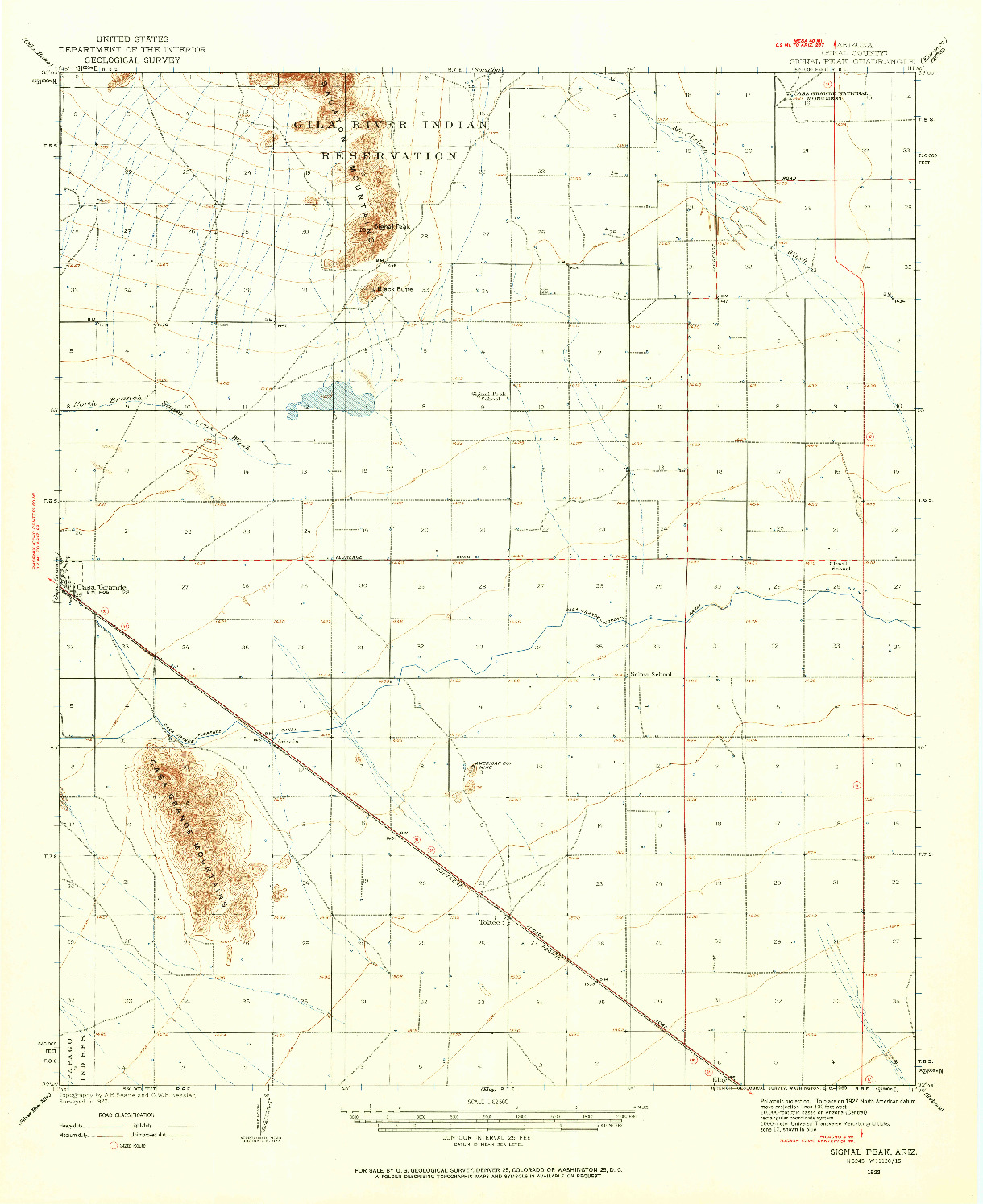 USGS 1:62500-SCALE QUADRANGLE FOR SIGNAL PEAK, AZ 1922