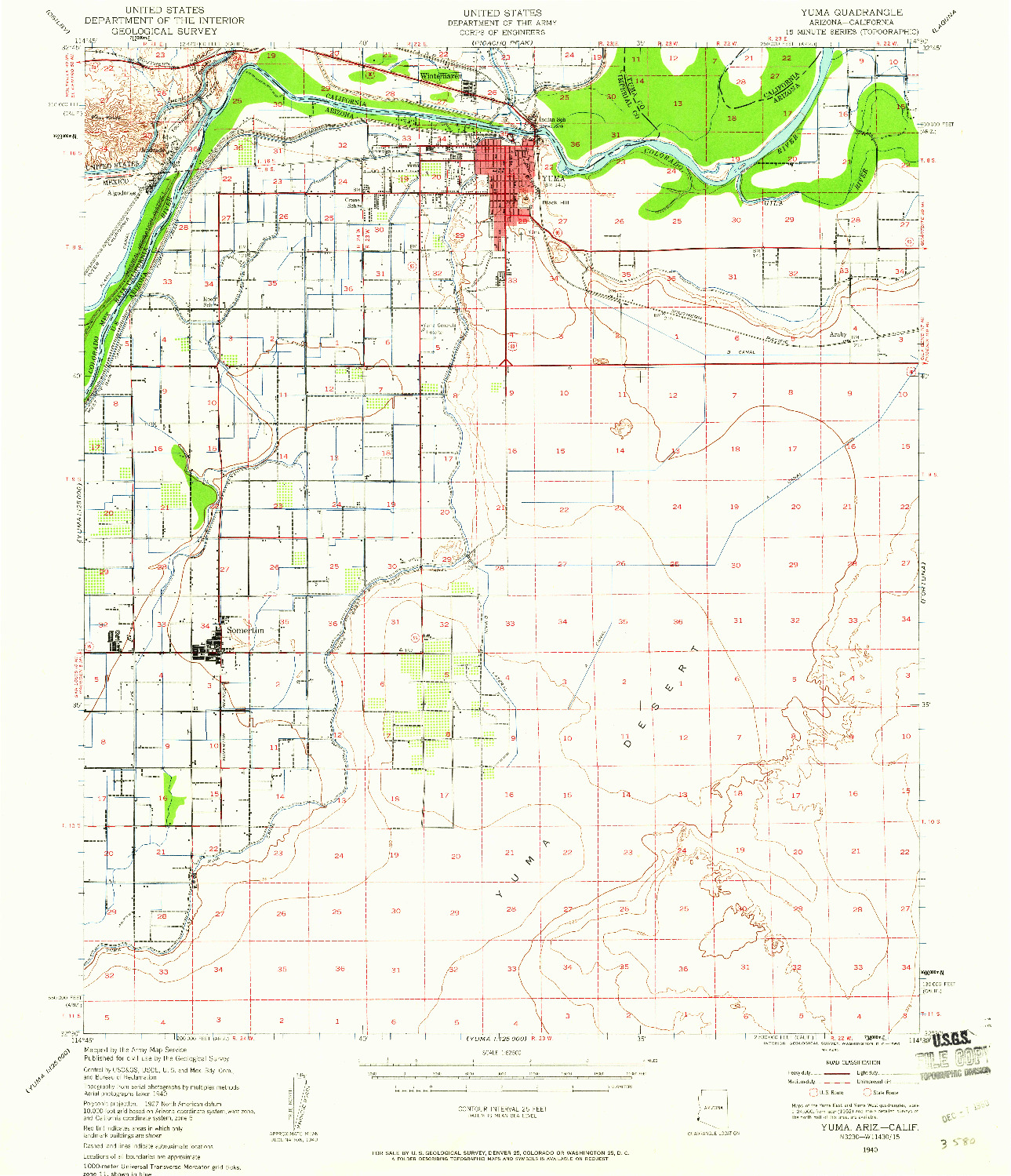USGS 1:62500-SCALE QUADRANGLE FOR YUMA, AZ 1940