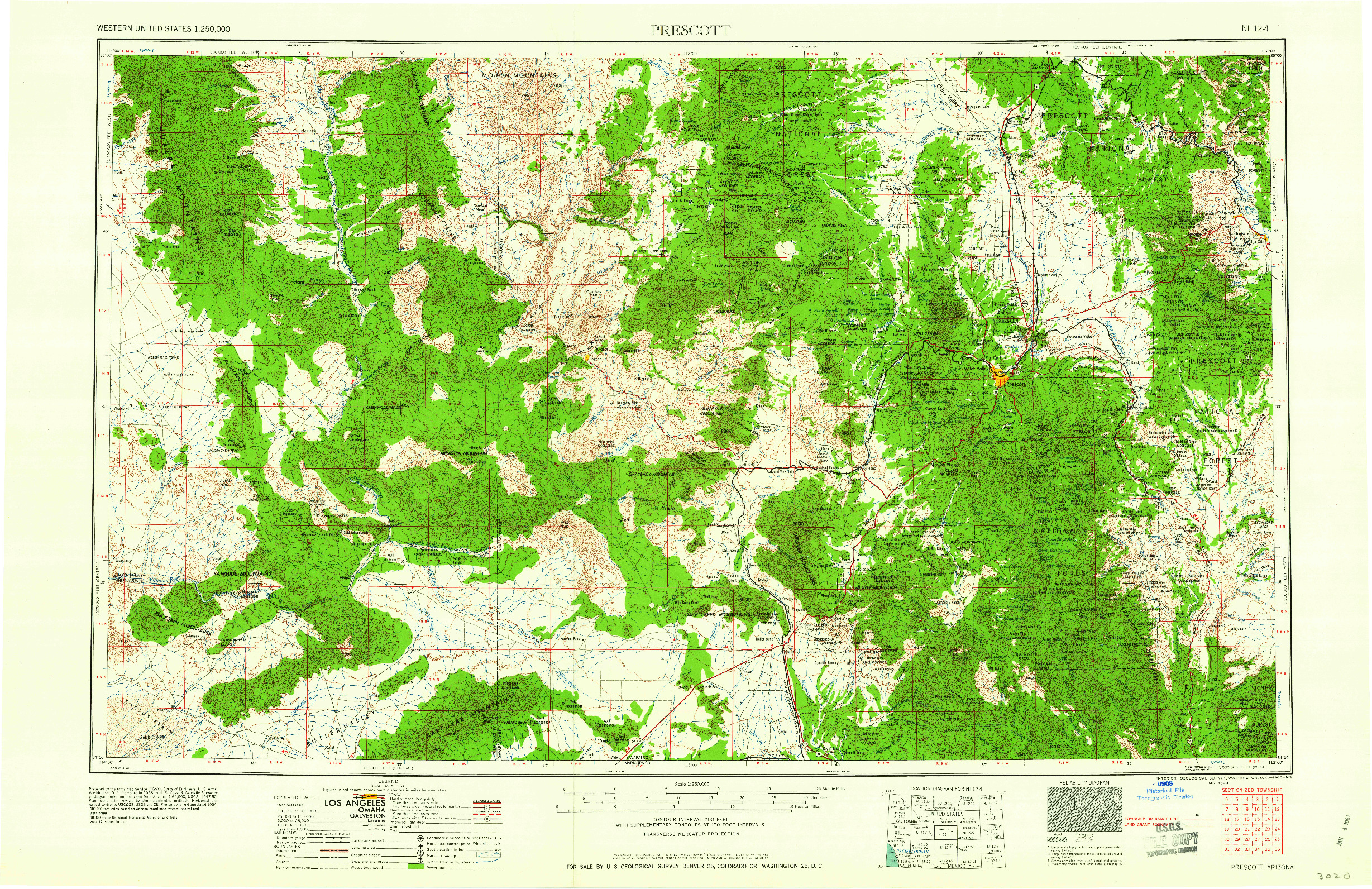 USGS 1:250000-SCALE QUADRANGLE FOR PRESCOTT, AZ 1960