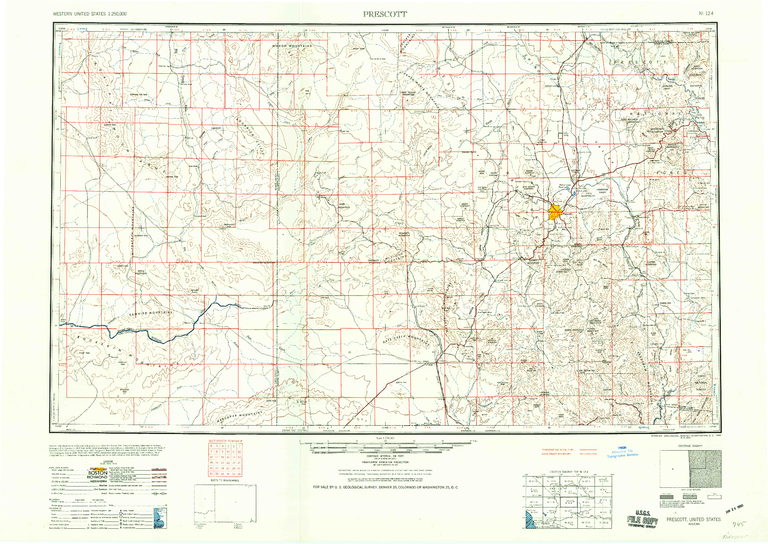 USGS 1:250000-SCALE QUADRANGLE FOR PRESCOTT, AZ 1960