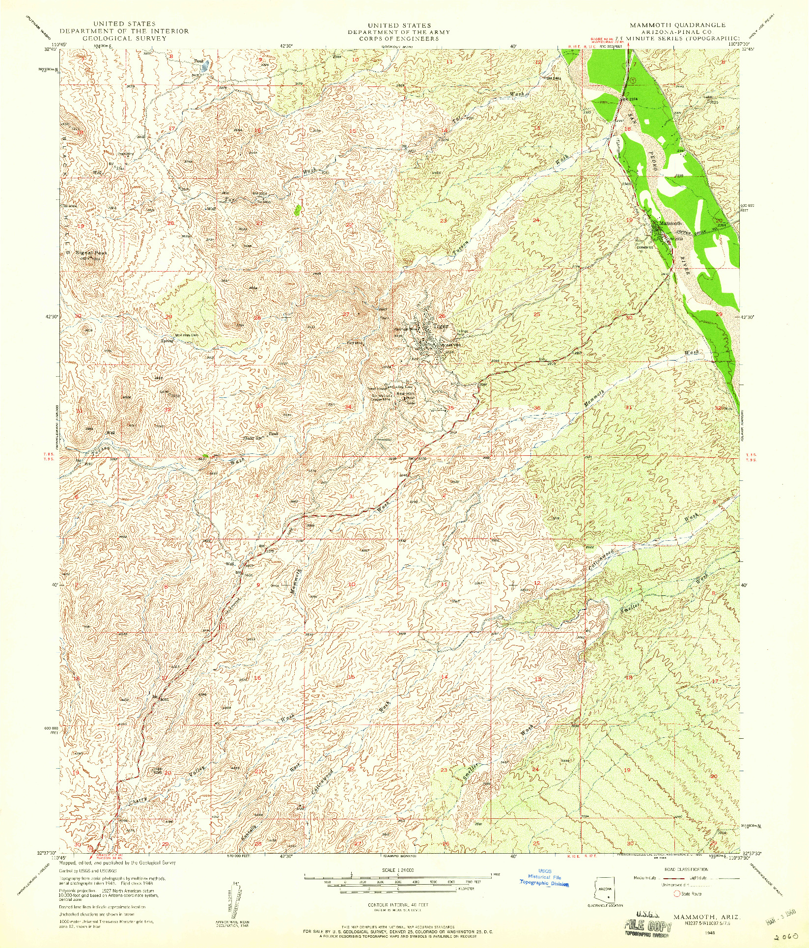 USGS 1:24000-SCALE QUADRANGLE FOR MAMMOTH, AZ 1948