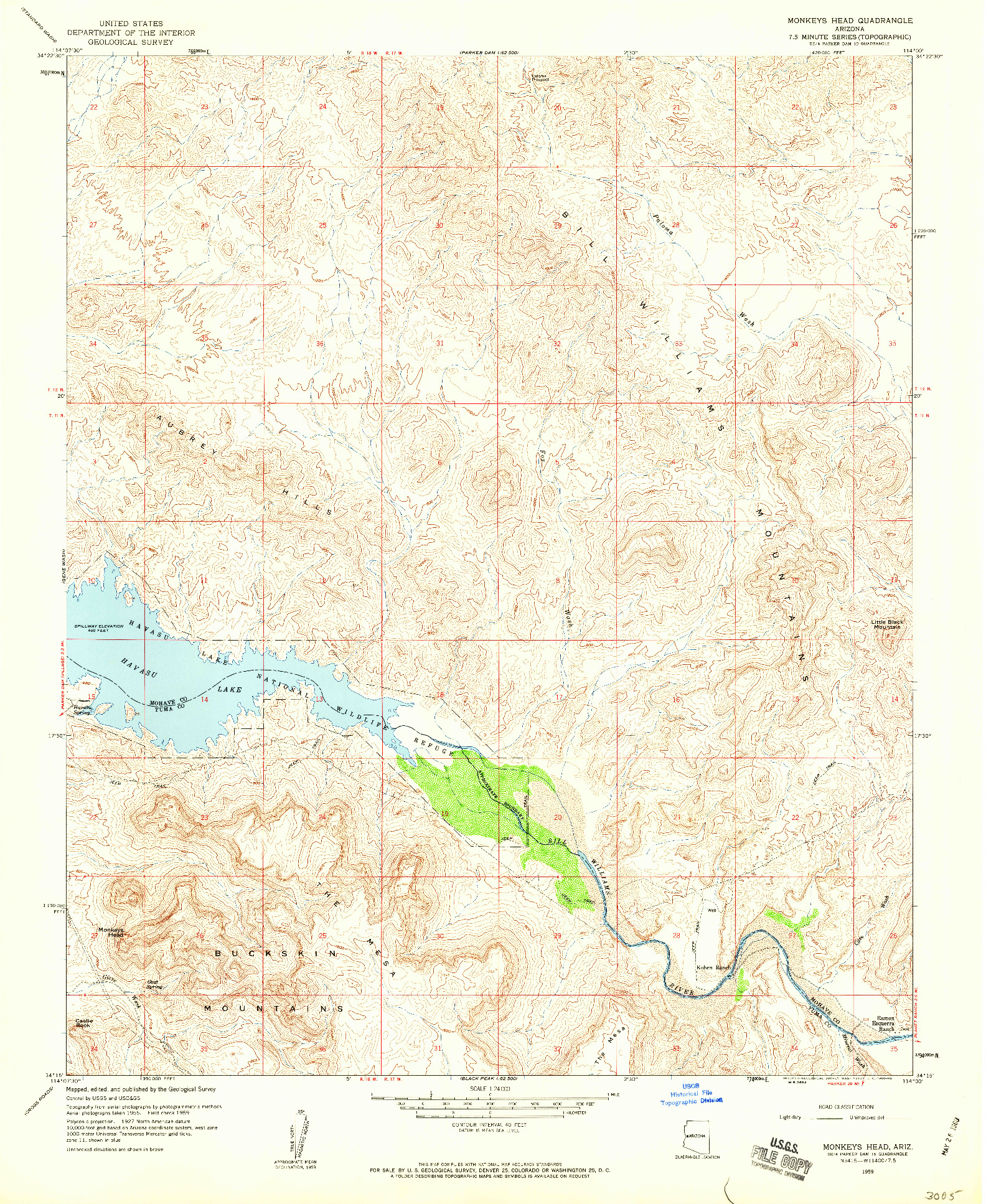 USGS 1:24000-SCALE QUADRANGLE FOR MONKEYS HEAD, AZ 1959