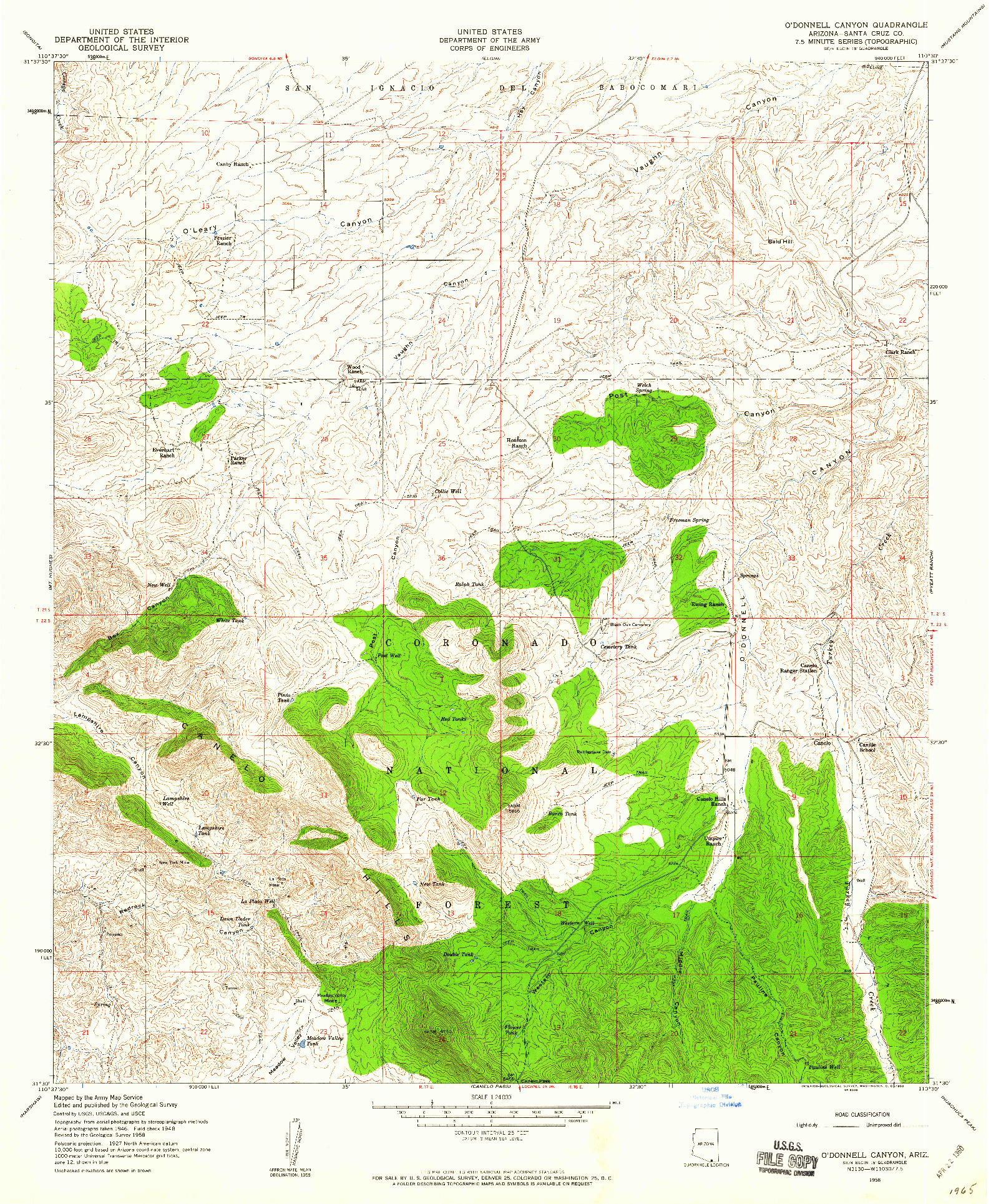 USGS 1:24000-SCALE QUADRANGLE FOR O'DONNELL CANYON, AZ 1958