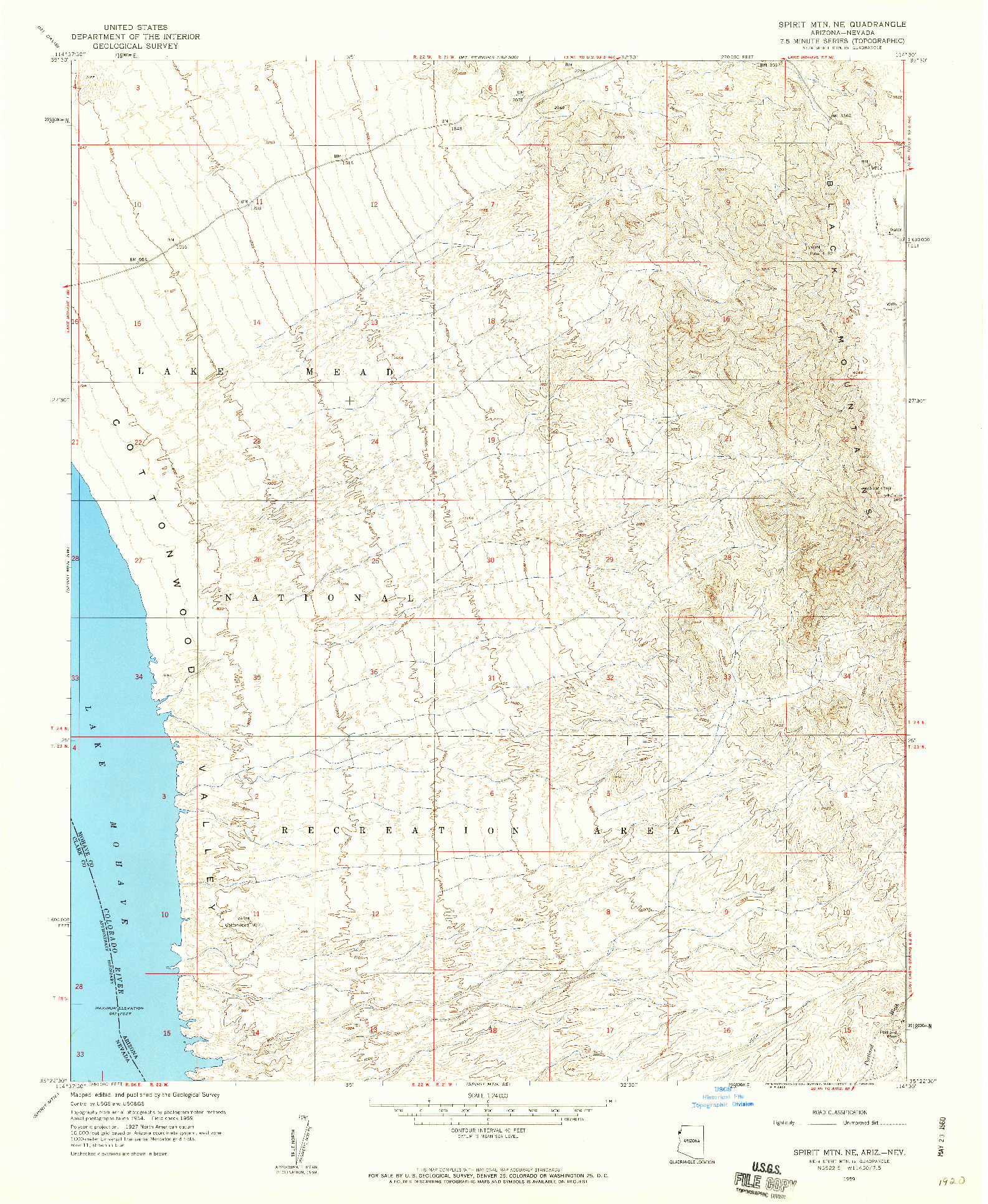 USGS 1:24000-SCALE QUADRANGLE FOR SPIRIT MTN. NE, AZ 1959