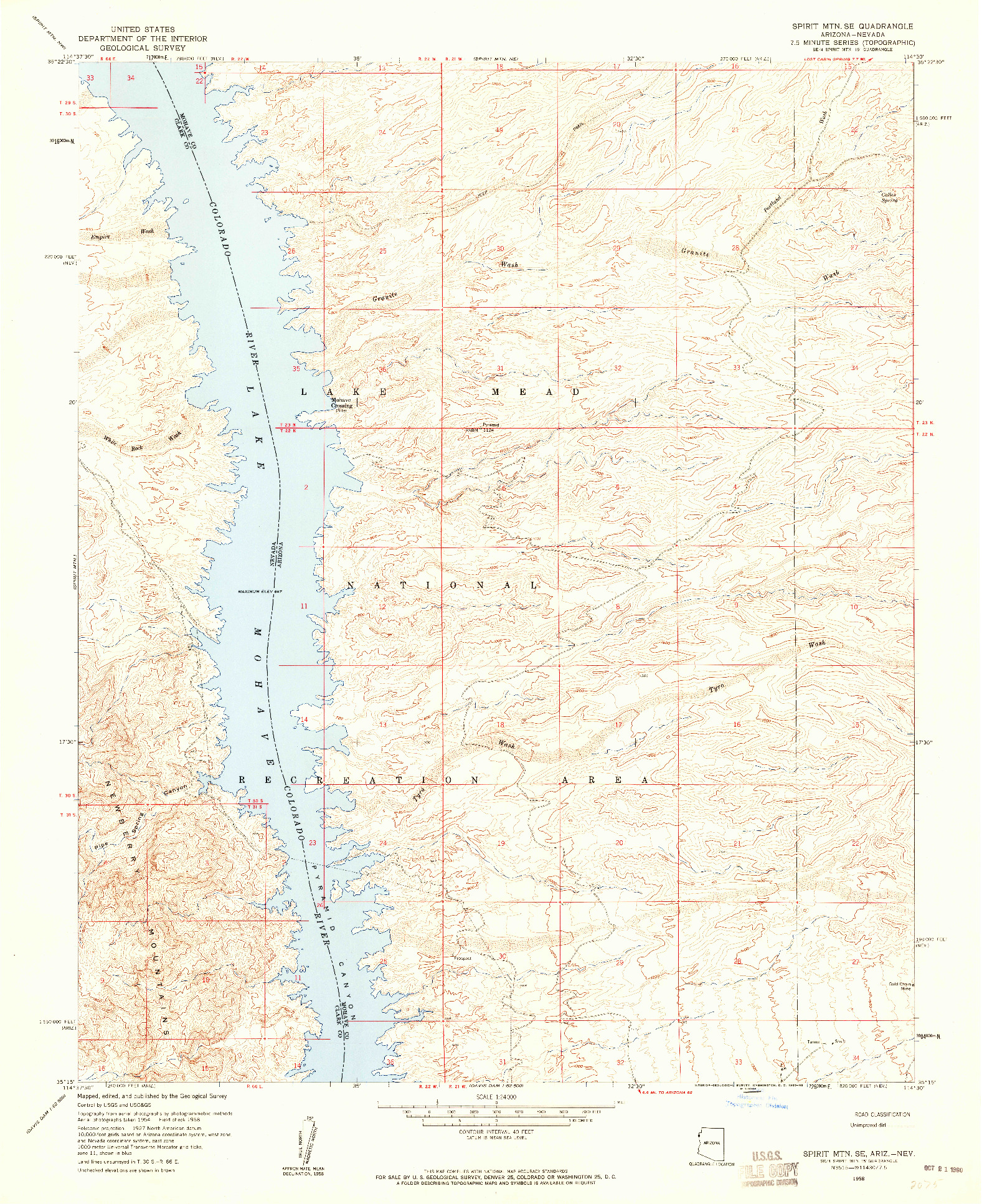 USGS 1:24000-SCALE QUADRANGLE FOR SPIRIT MTN. SE, AZ 1958