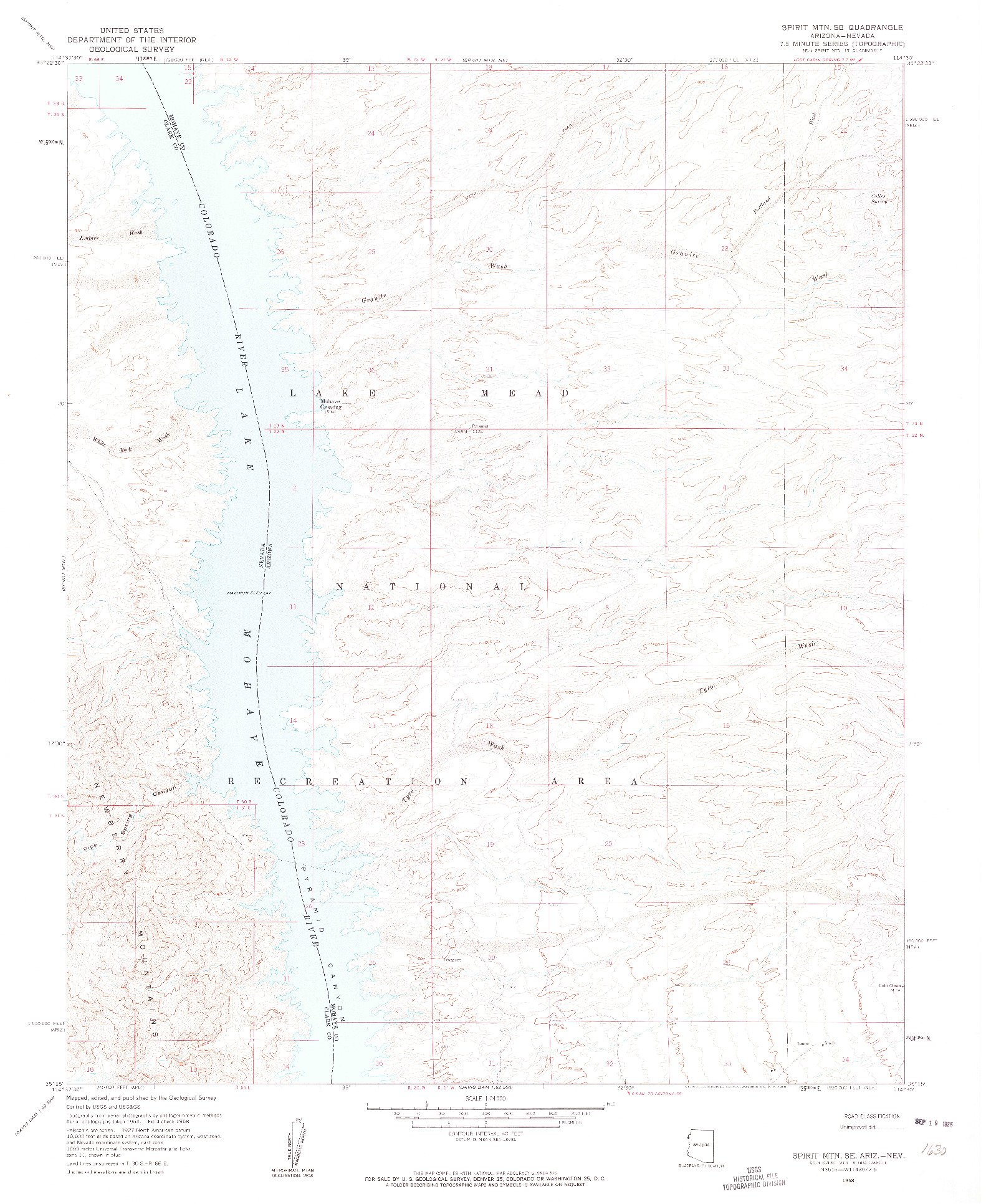 USGS 1:24000-SCALE QUADRANGLE FOR SPIRIT MTN. SE, AZ 1958