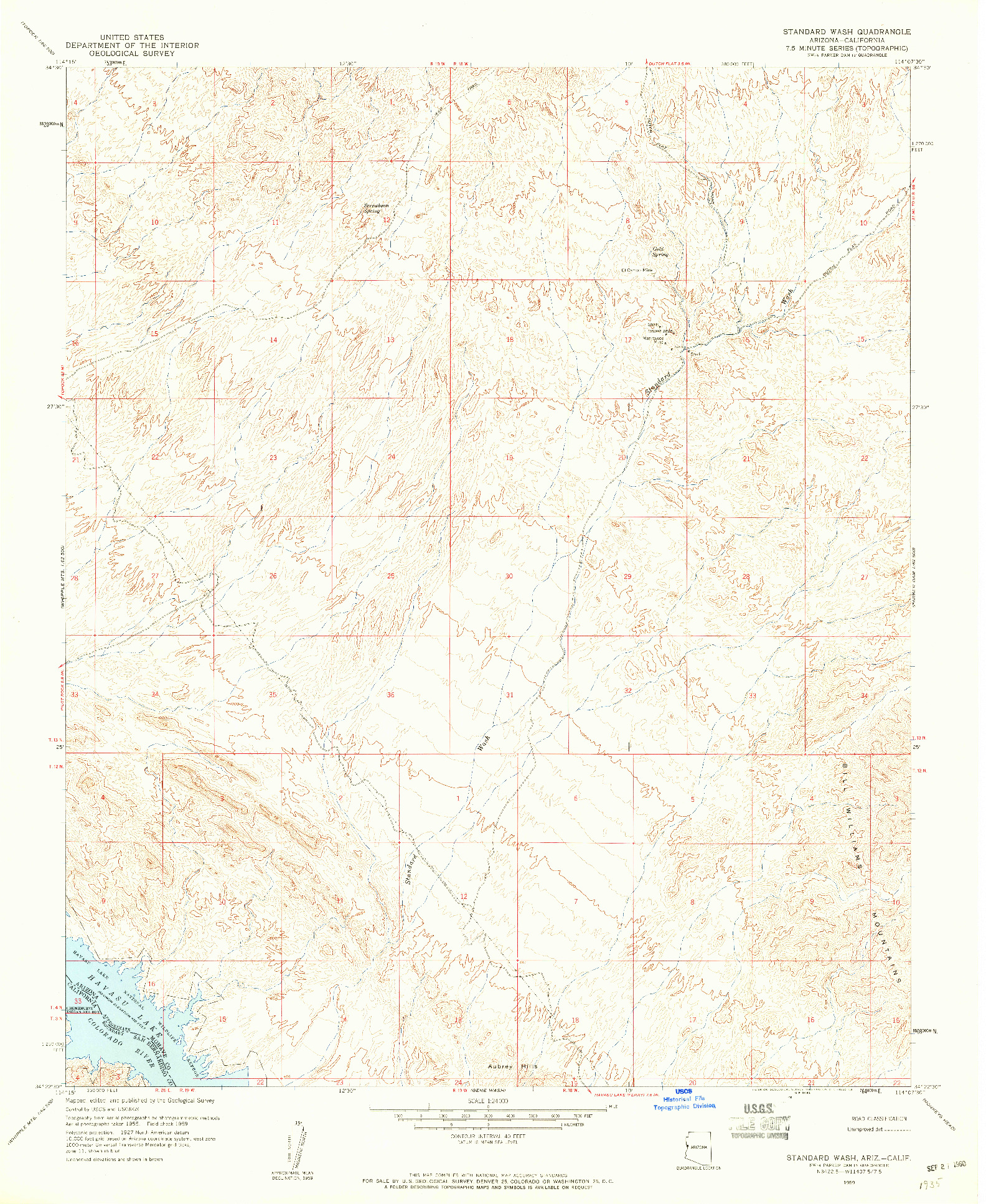 USGS 1:24000-SCALE QUADRANGLE FOR STANDARD WASH, AZ 1959