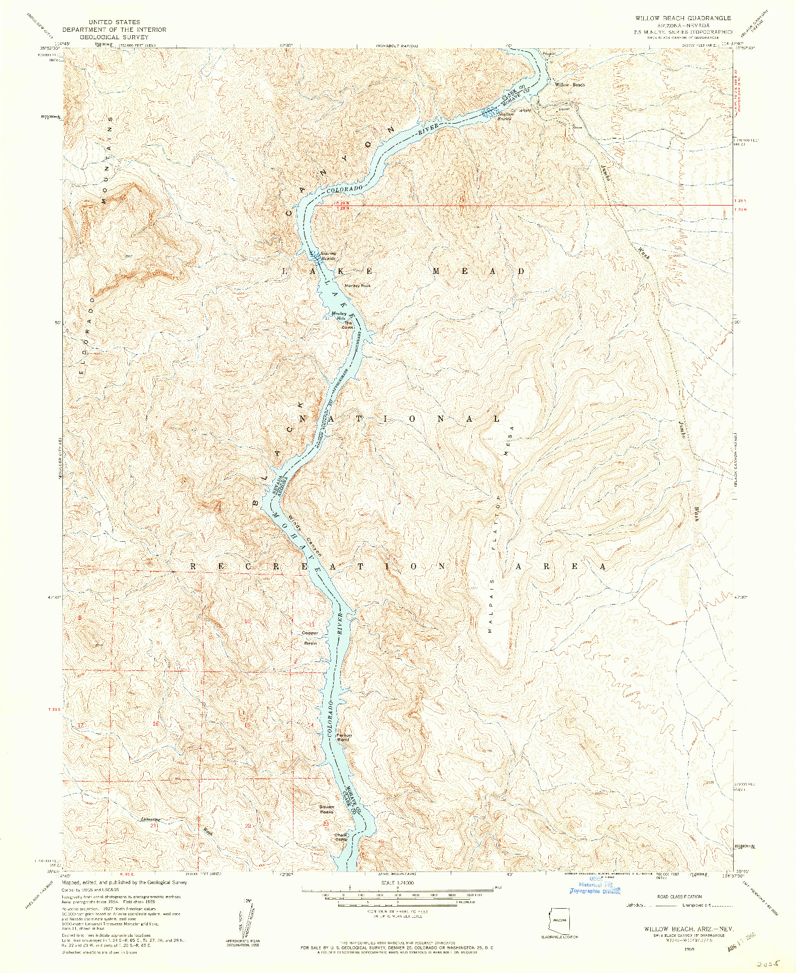 USGS 1:24000-SCALE QUADRANGLE FOR WILLOW BEACH, AZ 1959