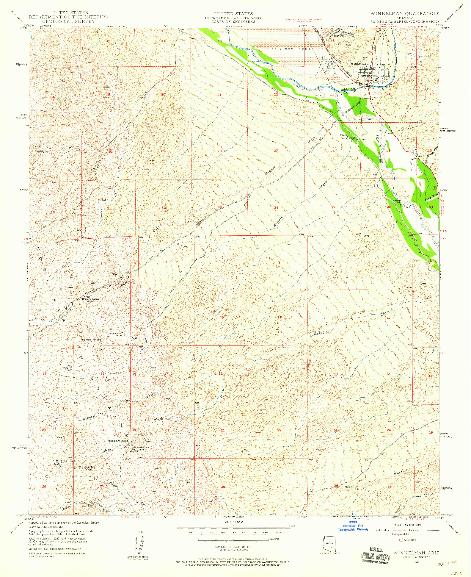 USGS 1:24000-SCALE QUADRANGLE FOR WINKELMAN, AZ 1949