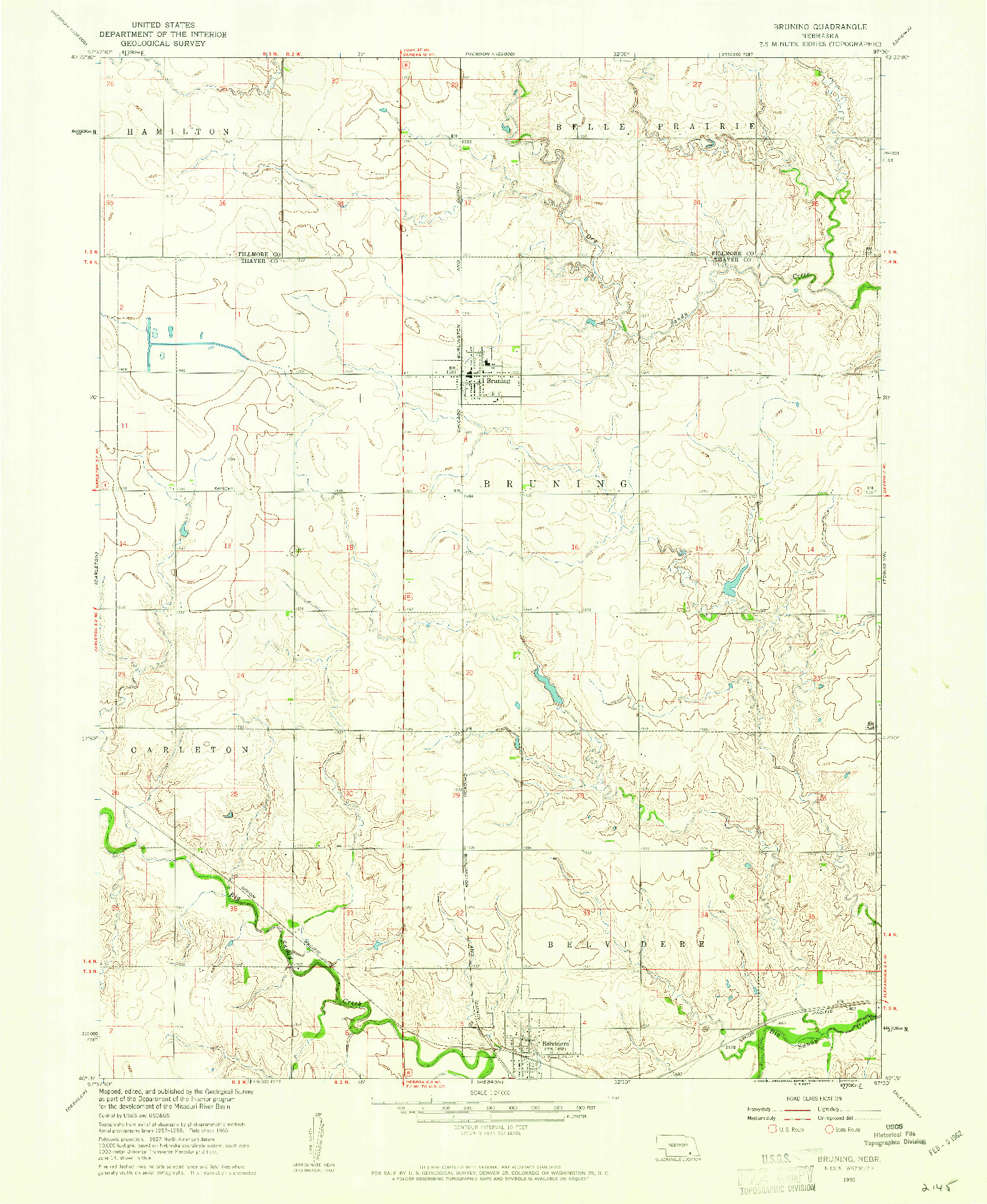 USGS 1:24000-SCALE QUADRANGLE FOR BRUNING, NE 1960