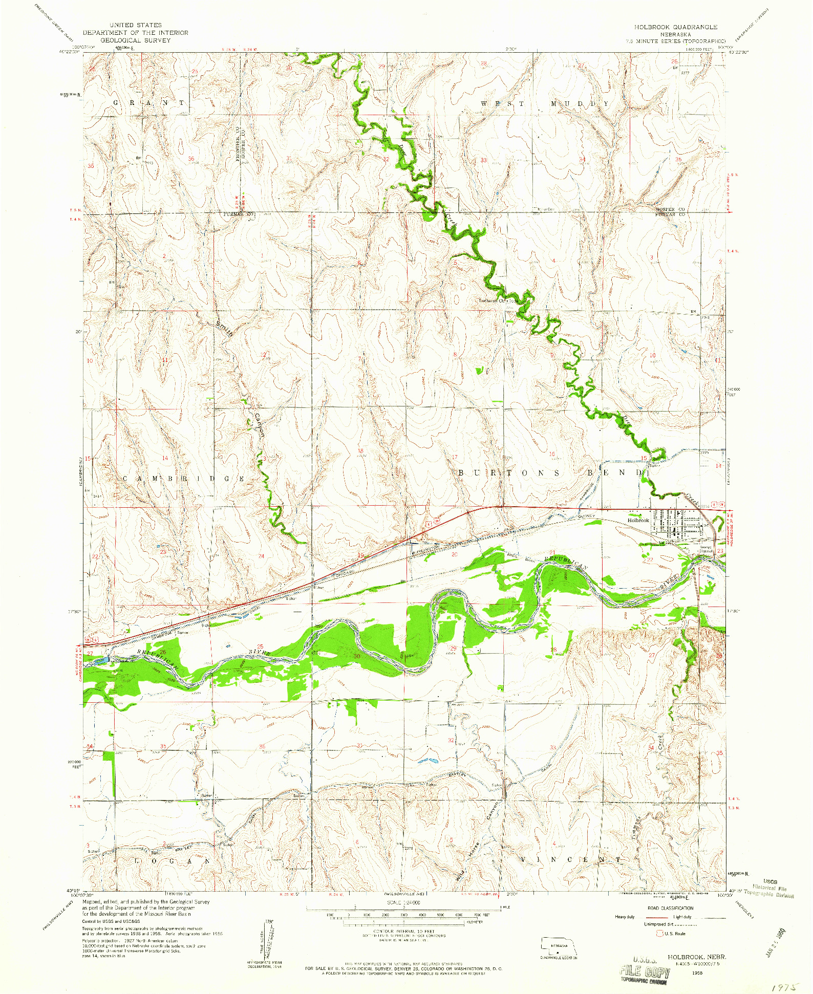 USGS 1:24000-SCALE QUADRANGLE FOR HOLBROOK, NE 1958