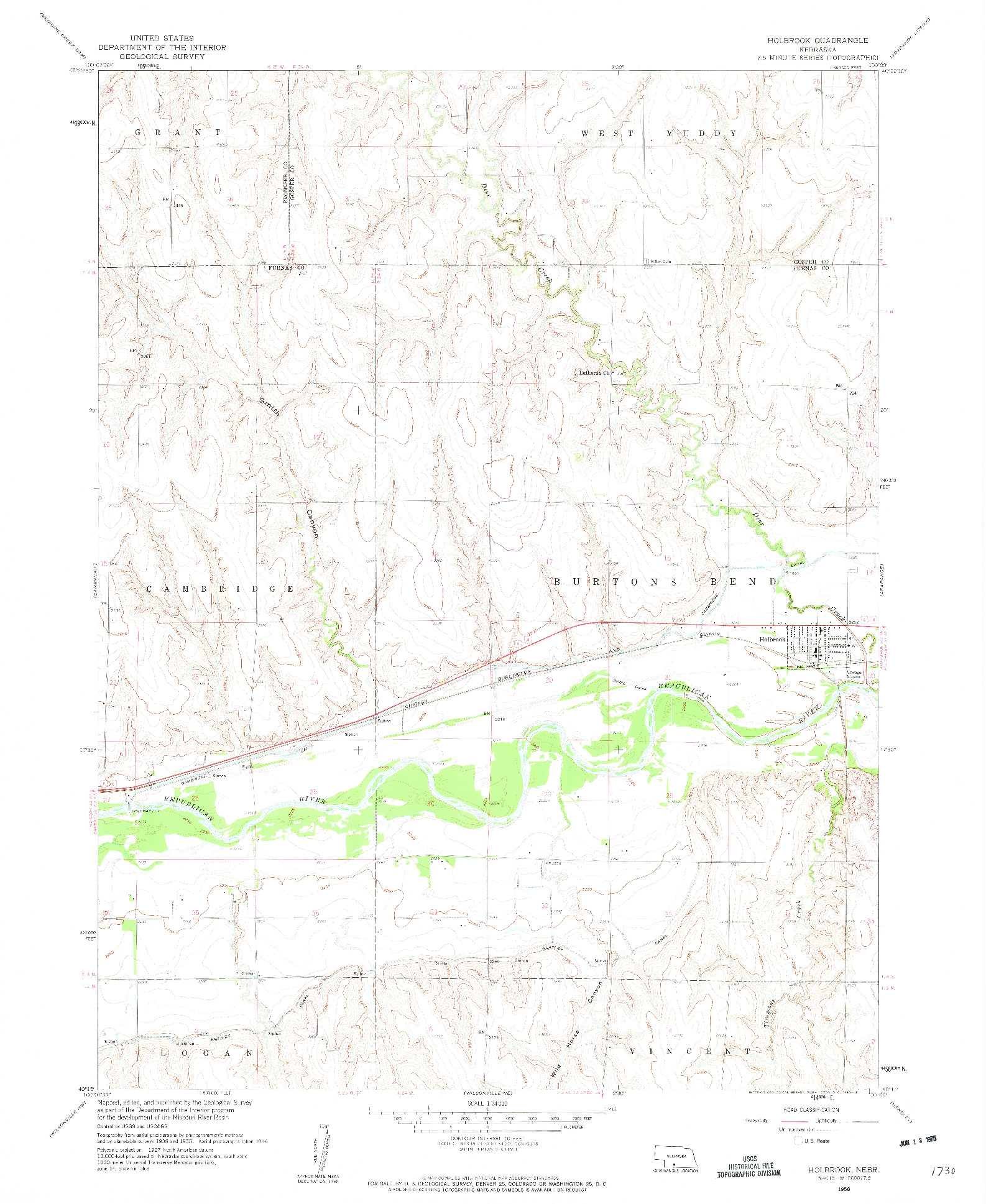 USGS 1:24000-SCALE QUADRANGLE FOR HOLBROOK, NE 1958