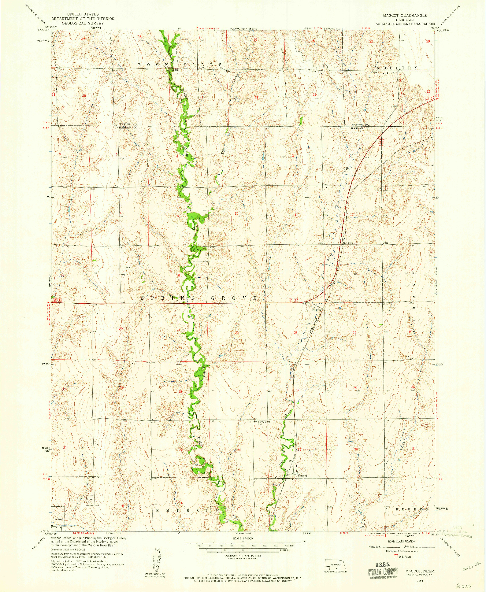 USGS 1:24000-SCALE QUADRANGLE FOR MASCOT, NE 1958