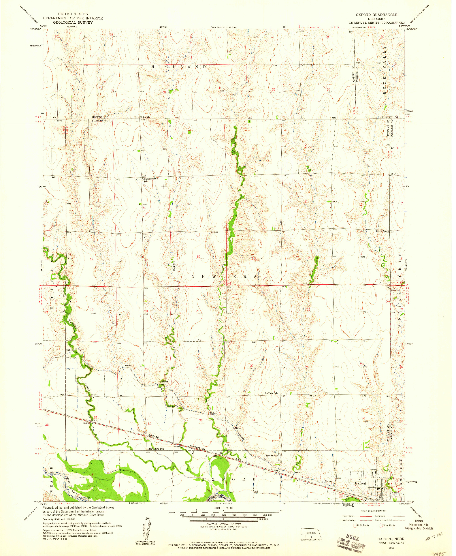 USGS 1:24000-SCALE QUADRANGLE FOR OXFORD, NE 1958
