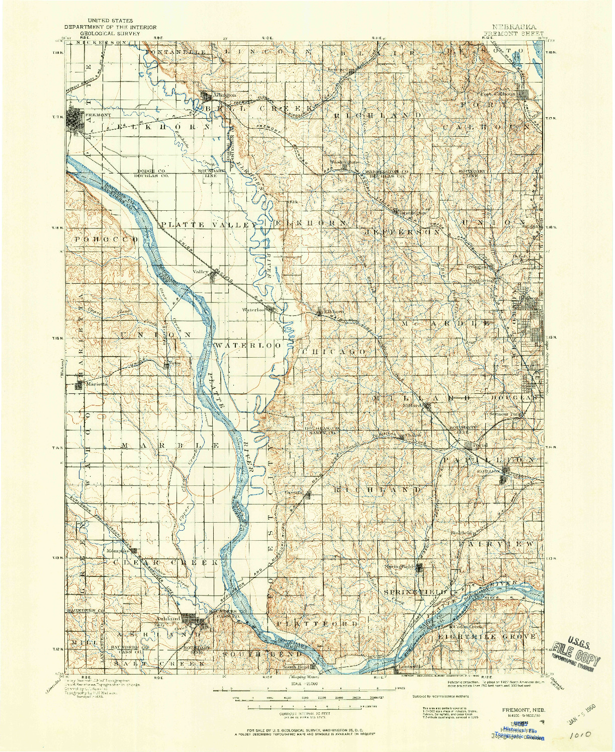USGS 1:125000-SCALE QUADRANGLE FOR FREMONT, NE 1893