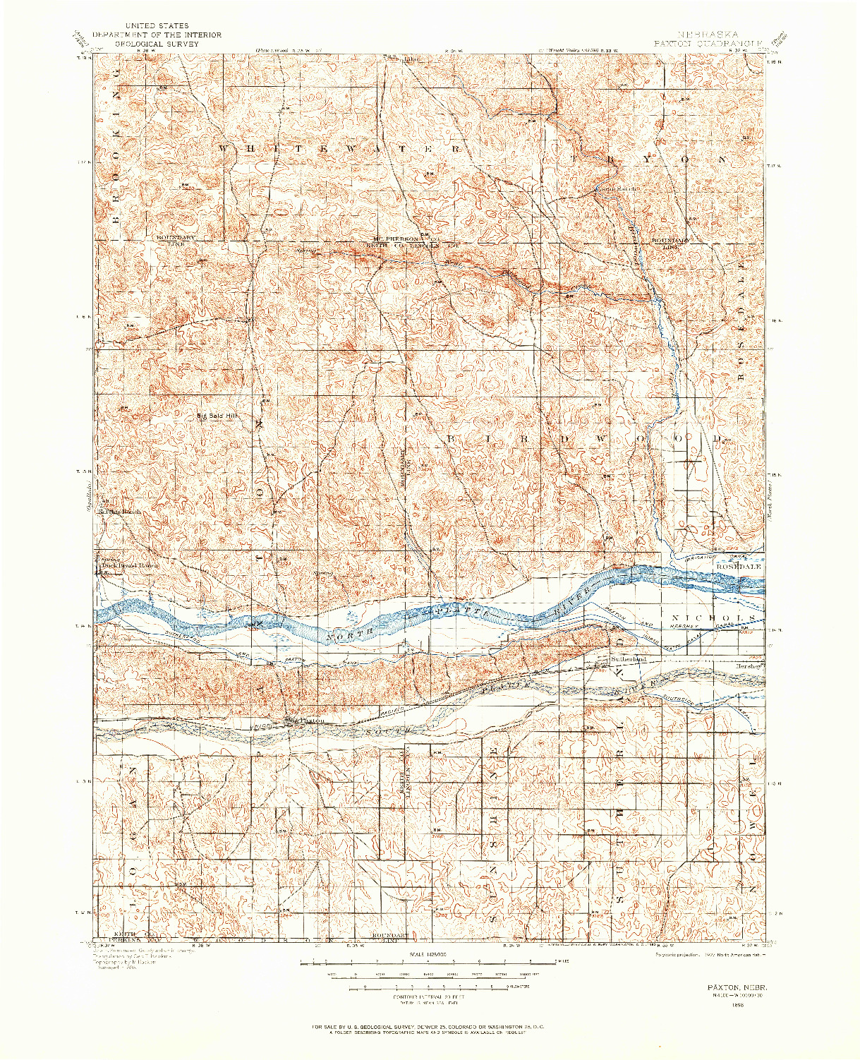 USGS 1:125000-SCALE QUADRANGLE FOR PAXTON, NE 1898