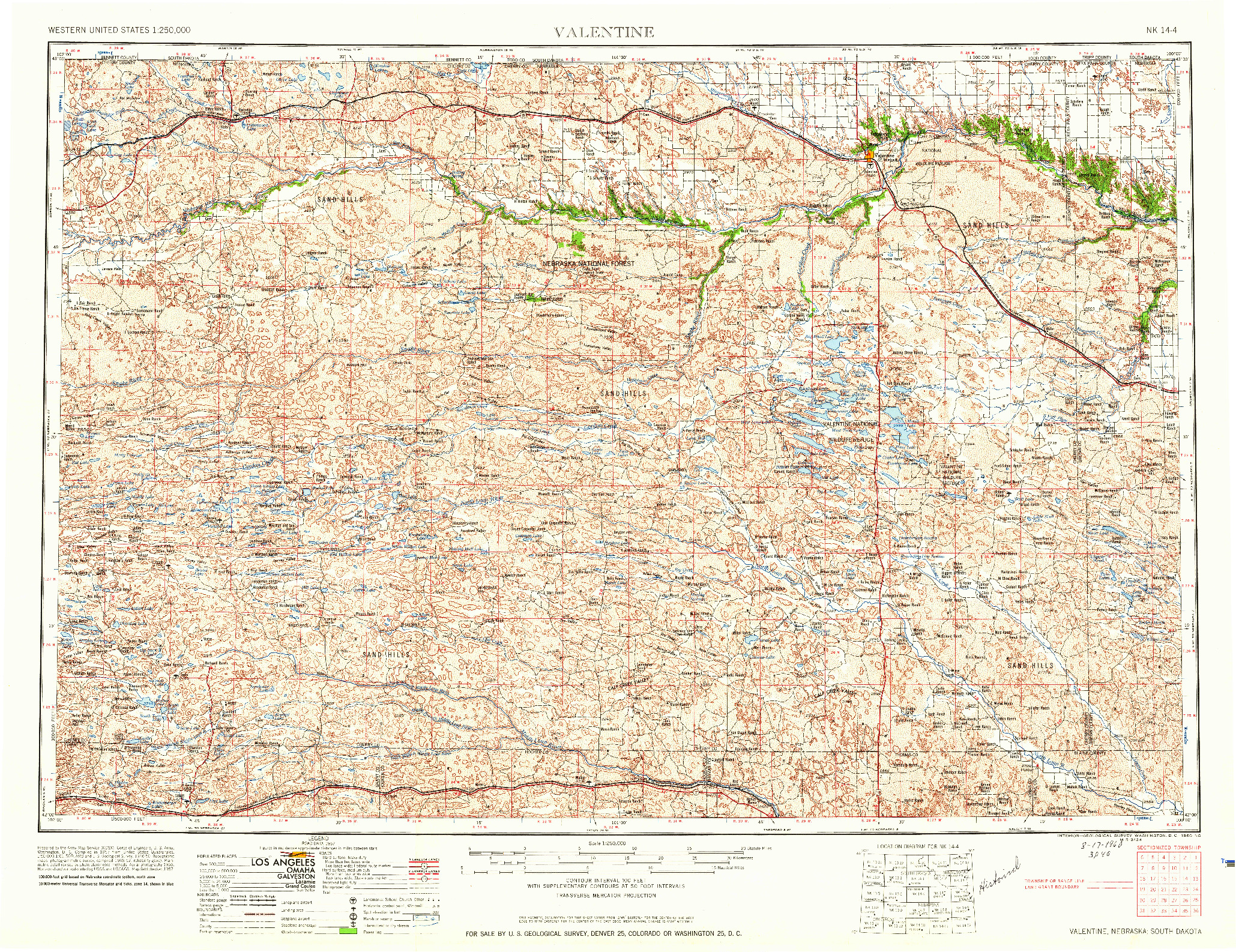 USGS 1:250000-SCALE QUADRANGLE FOR VALENTINE, NE 1957