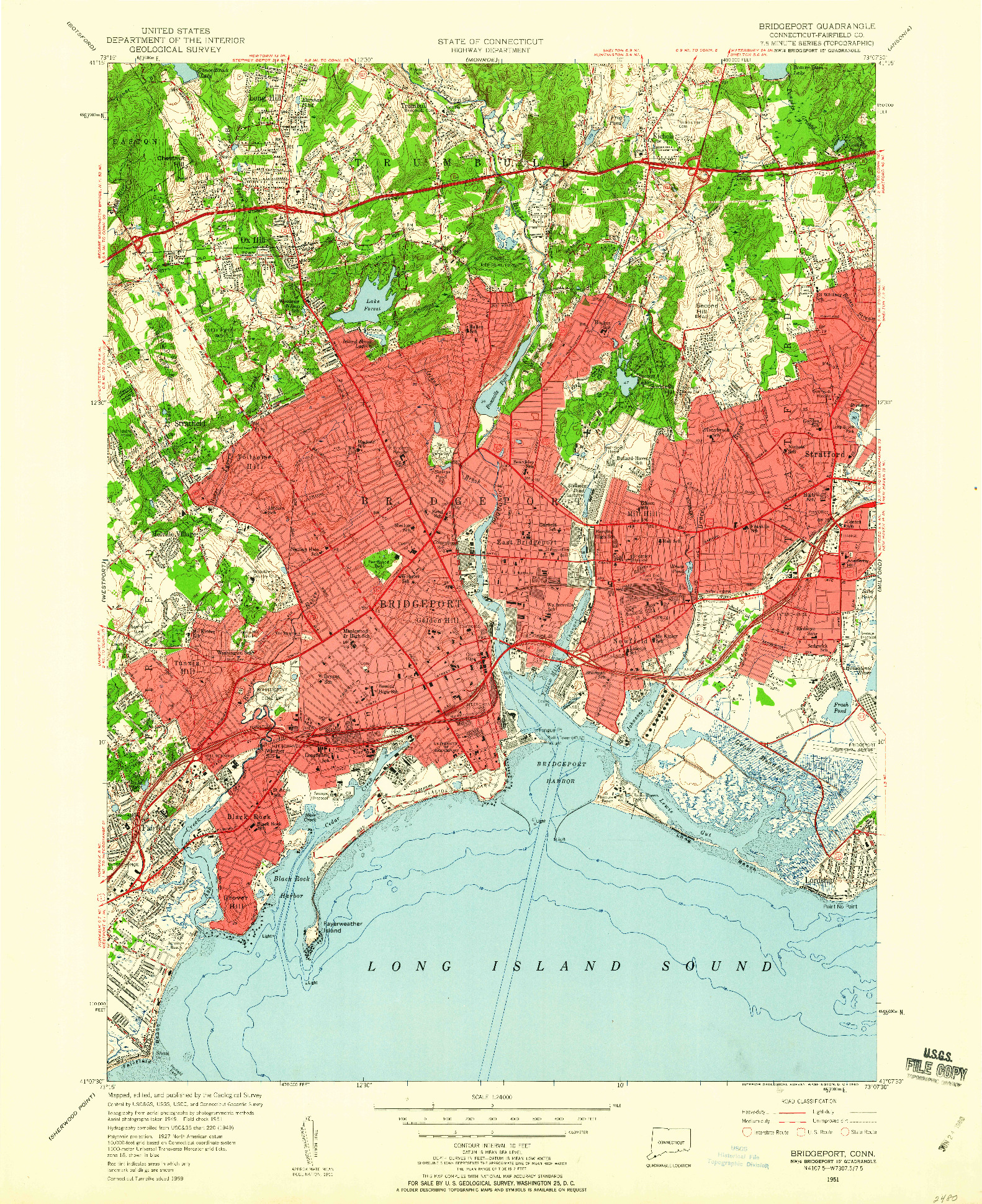 USGS 1:24000-SCALE QUADRANGLE FOR BRIDGEPORT, CT 1951