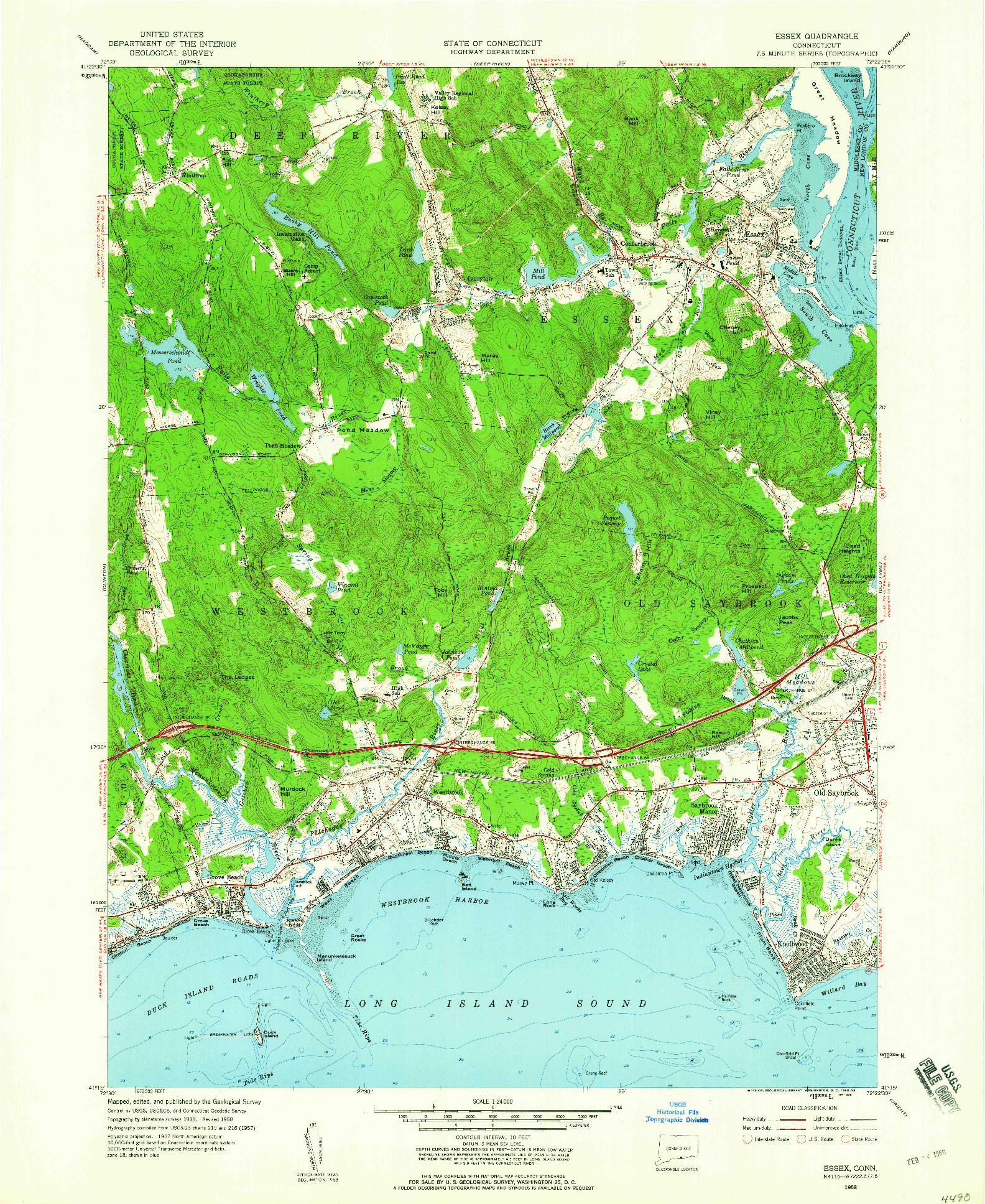 USGS 1:24000-SCALE QUADRANGLE FOR ESSEX, CT 1958