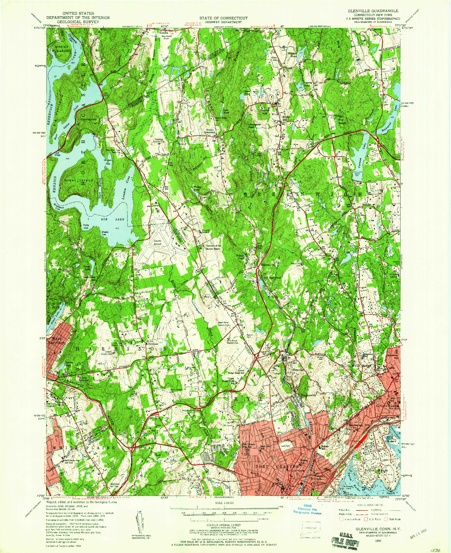 USGS 1:24000-SCALE QUADRANGLE FOR GLENVILLE, CT 1951