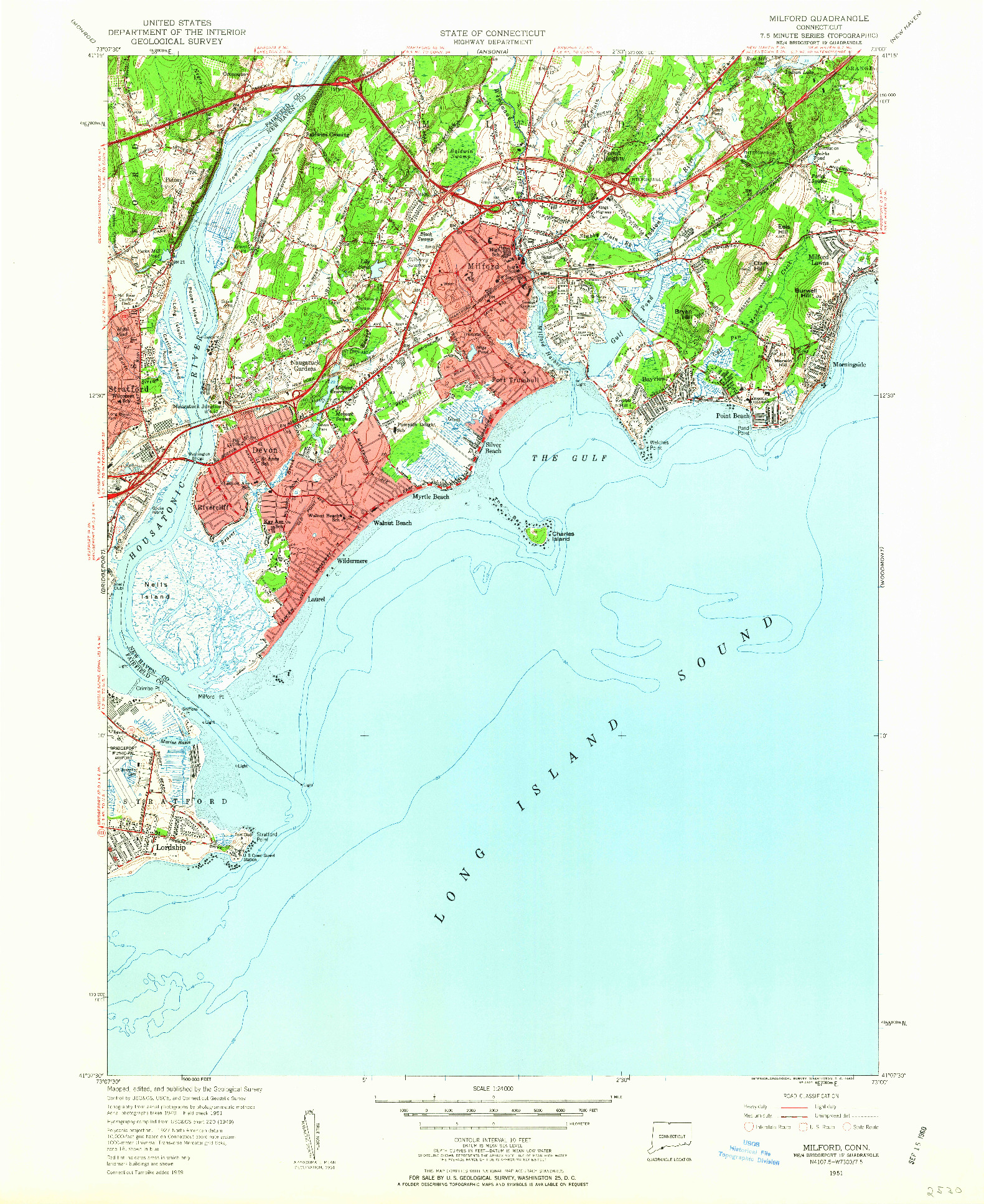 USGS 1:24000-SCALE QUADRANGLE FOR MILFORD, CT 1951