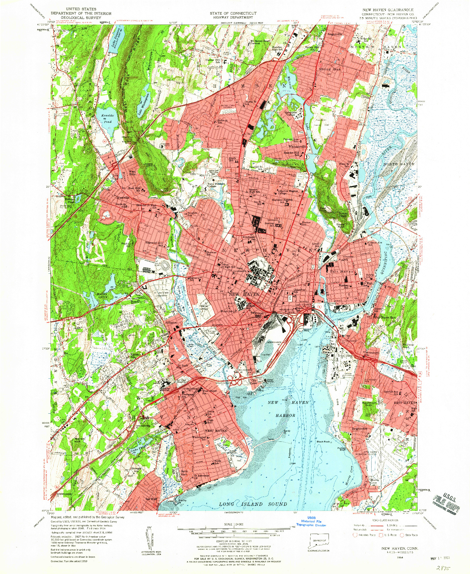 USGS 1:24000-SCALE QUADRANGLE FOR NEW HAVEN, CT 1954