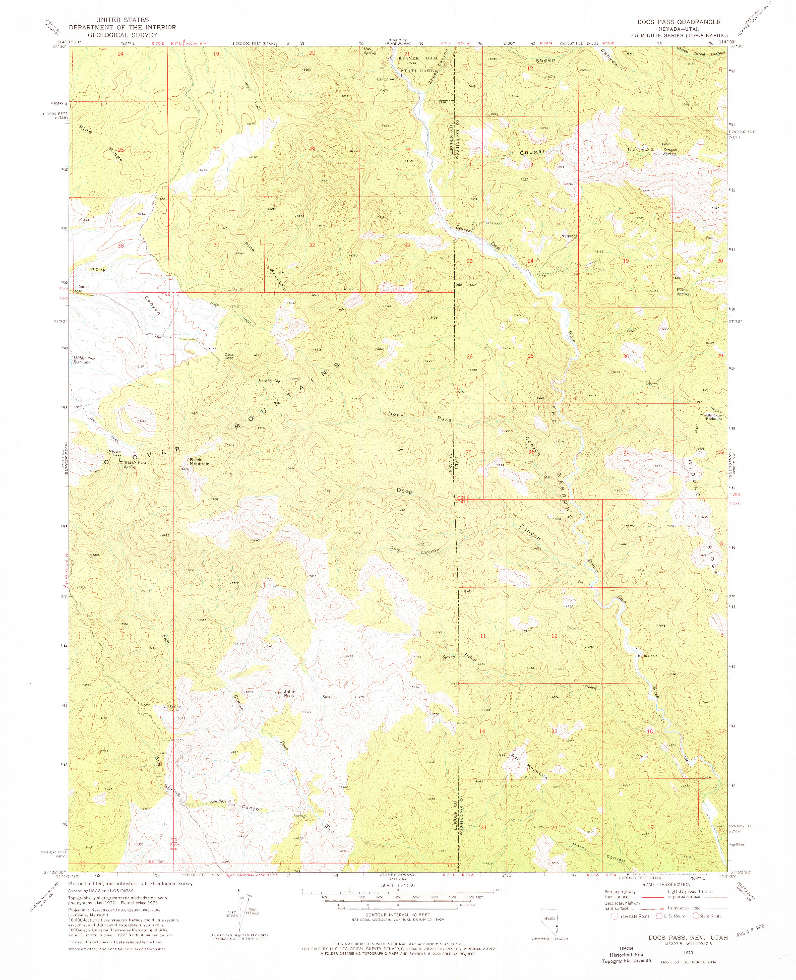 USGS 1:24000-SCALE QUADRANGLE FOR DOCS PASS, NV 1958